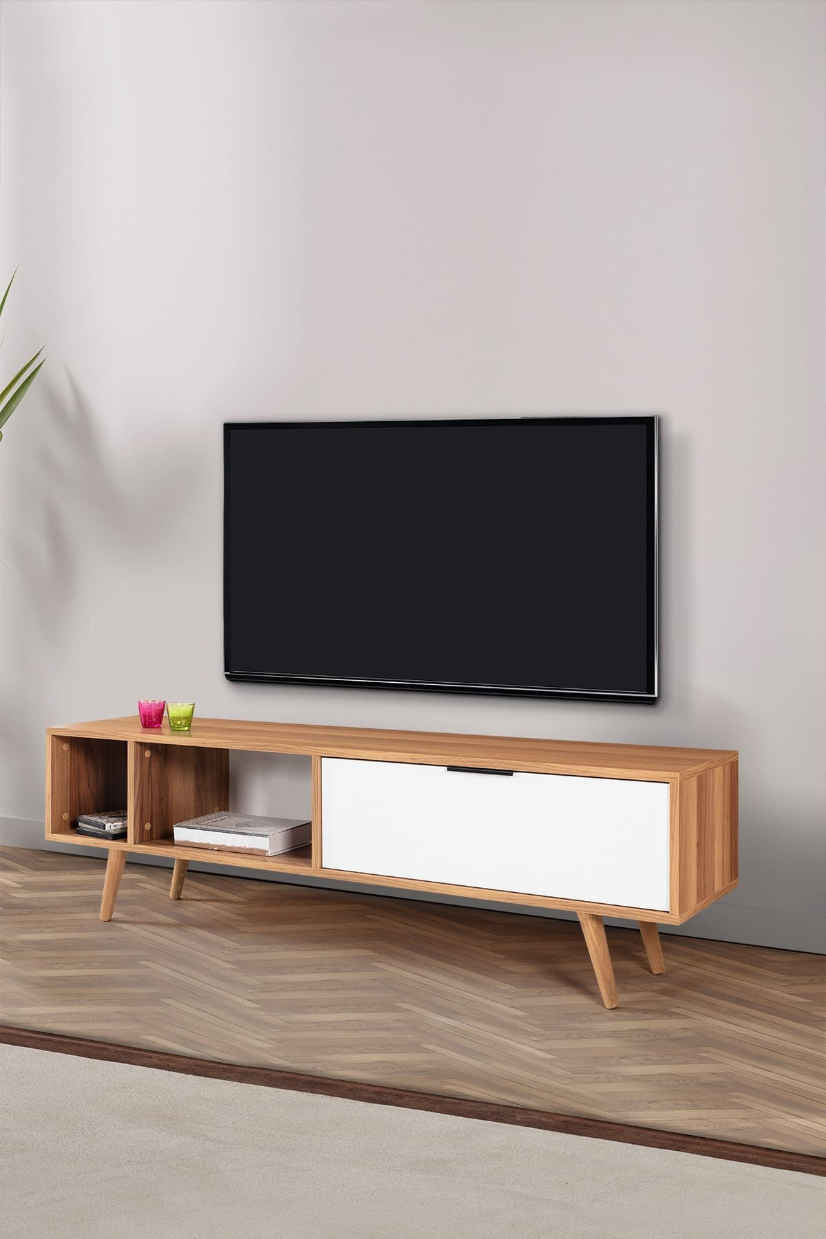Comoda TV Venüs 3644, 160 x 46 x 35 cm, nuc alb, PAL melaminat — imaginea 6