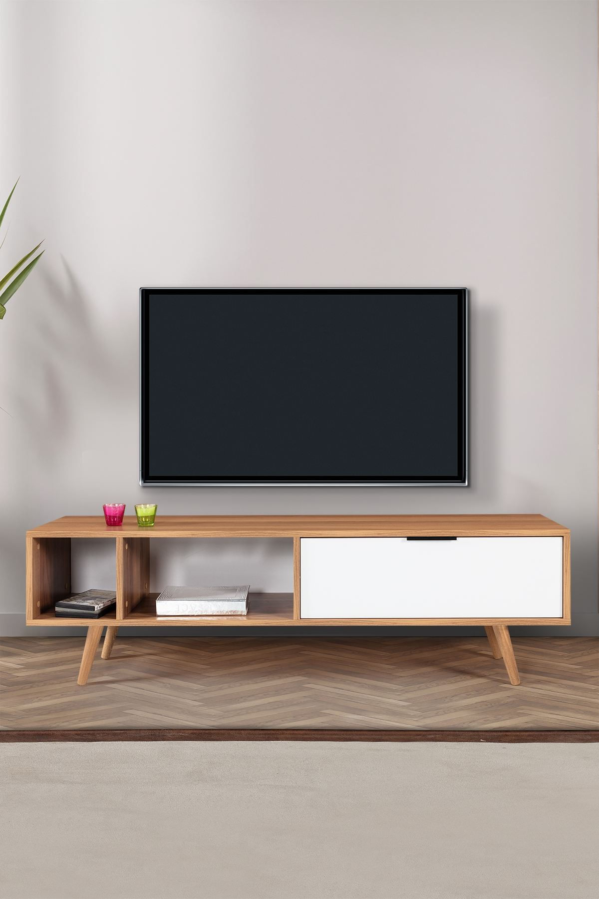 Comoda TV Venüs 3644, 160 x 46 x 35 cm, nuc alb, PAL melaminat — imaginea 7