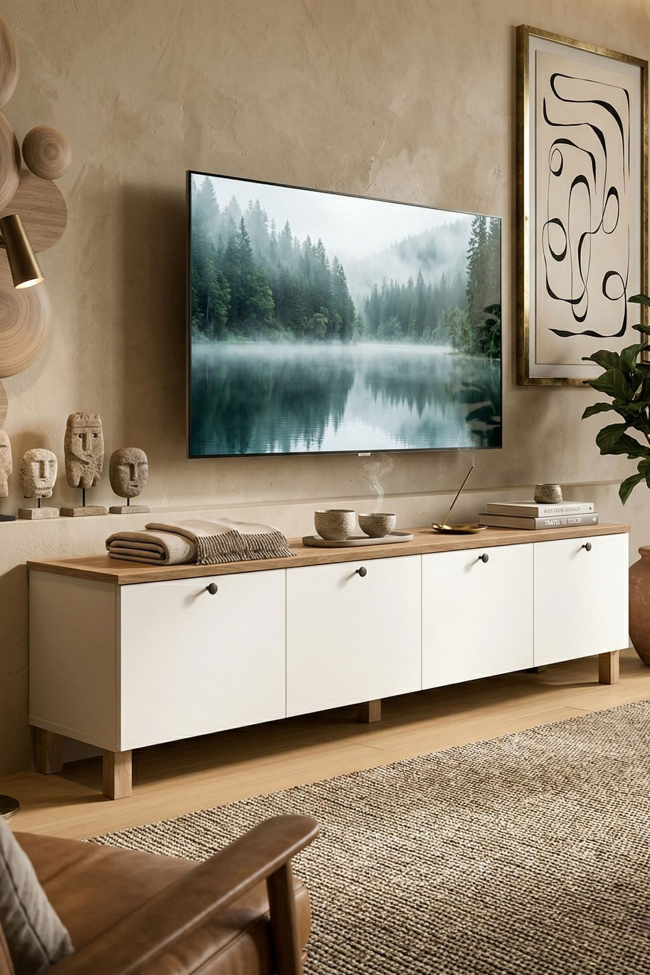 Comoda TV Nord - ND7-SW, 180 x 45,6 x 34,1 cm, alb si stejar, PAL melaminat — imaginea 5