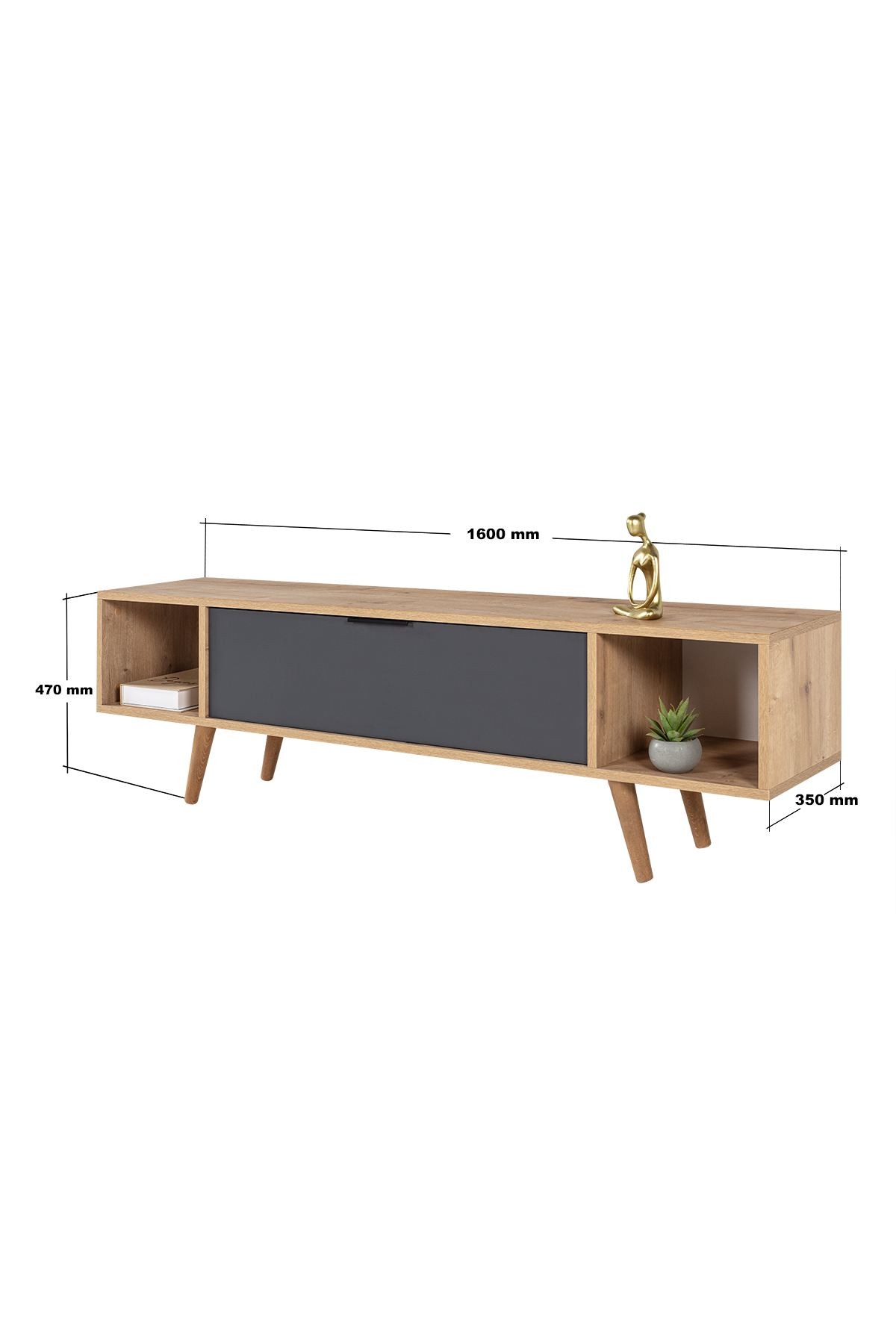 Comoda TV Mesir 3624, 160 x 47 x 35 cm, stejar safir antracit, PAL melaminat
