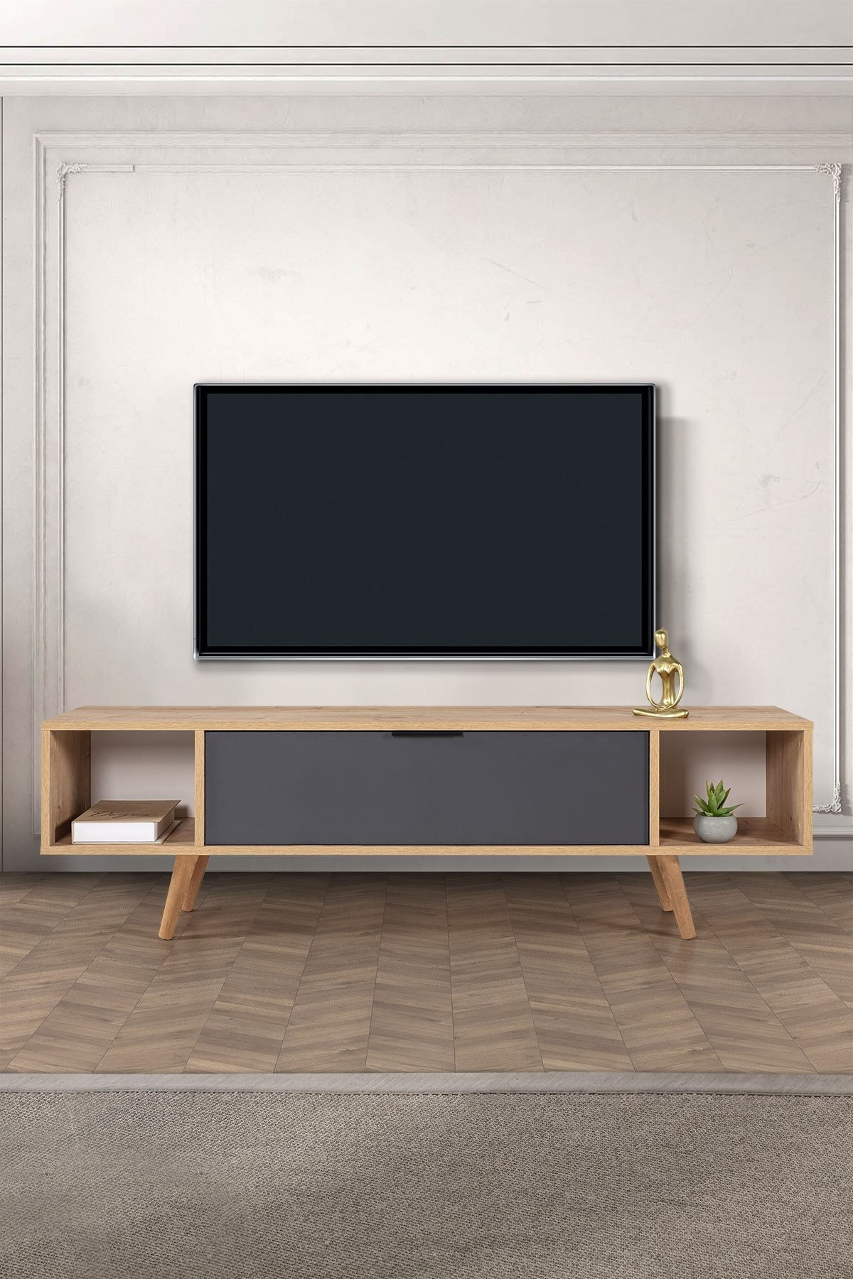 Comoda TV Mesir 3624, 160 x 47 x 35 cm, stejar safir antracit, PAL melaminat — imaginea 6