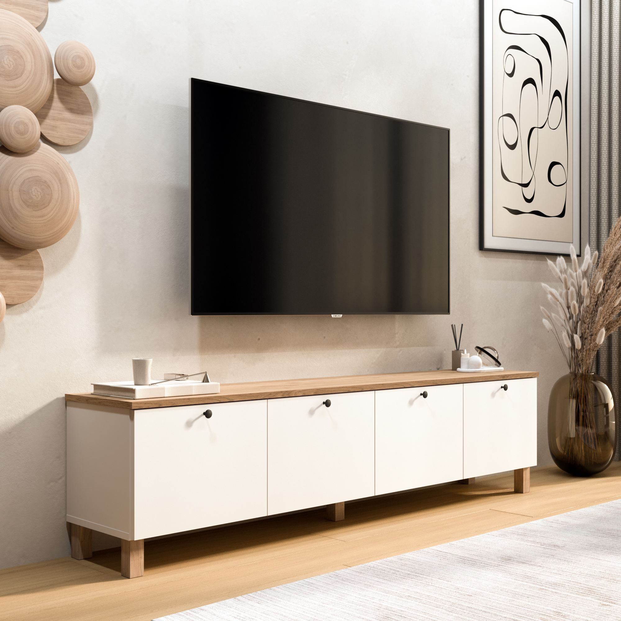 Comoda TV Nord - ND7-SW, 180 x 45,6 x 34,1 cm, alb si stejar, PAL melaminat — imaginea 6