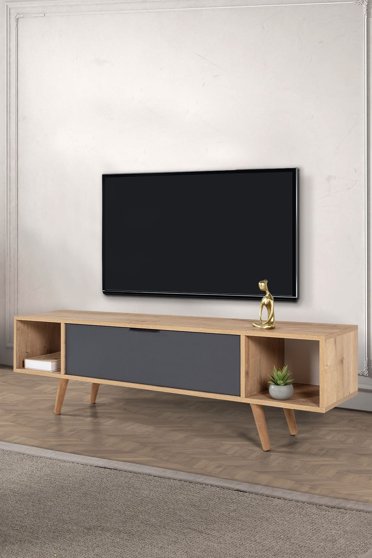 Comoda TV Mesir 3624, 160 x 47 x 35 cm, stejar safir antracit, PAL melaminat — imaginea 7