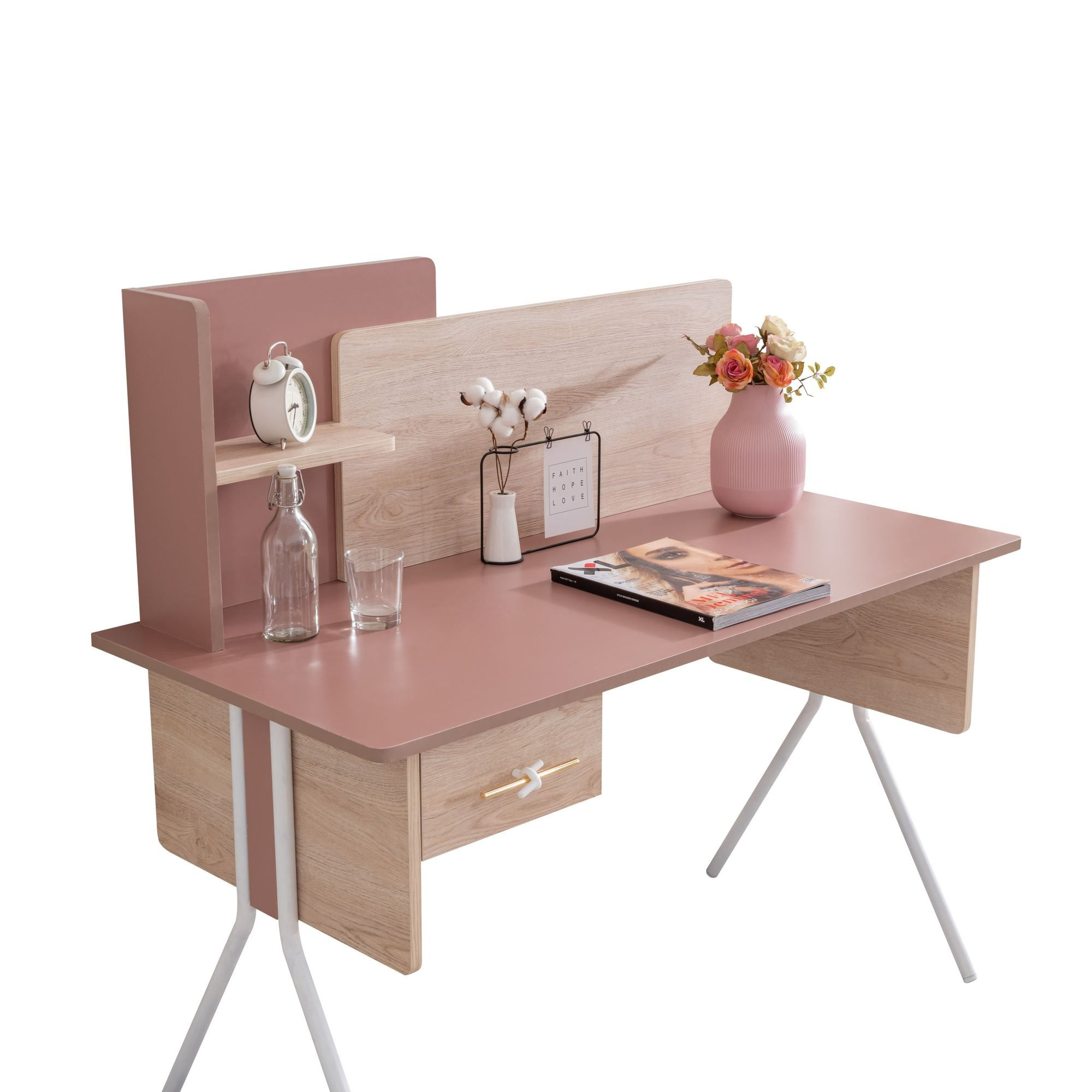 Birou Rosetta, 130 x 120 x 60 cm, maro roz, PAL melaminat — imaginea 2
