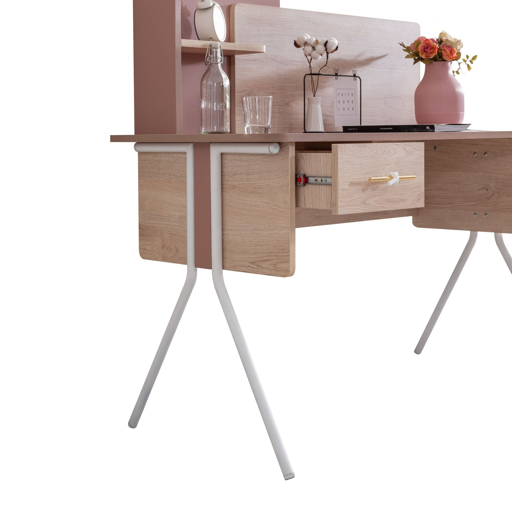 Birou Rosetta, 130 x 120 x 60 cm, maro roz, PAL melaminat — imaginea 3