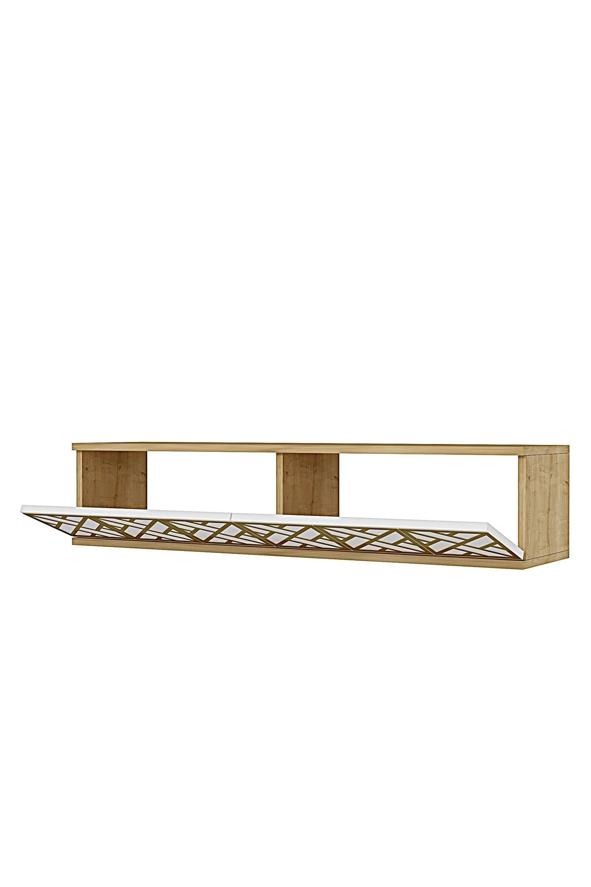 Comoda dormitor Arex 120, 120 x 25, 5 x 29, 6 cm, stejar safir alb auriu, PAL melaminat, oglinda inclusa, fixare pe perete, safir stejar / alb / gold — imaginea 2