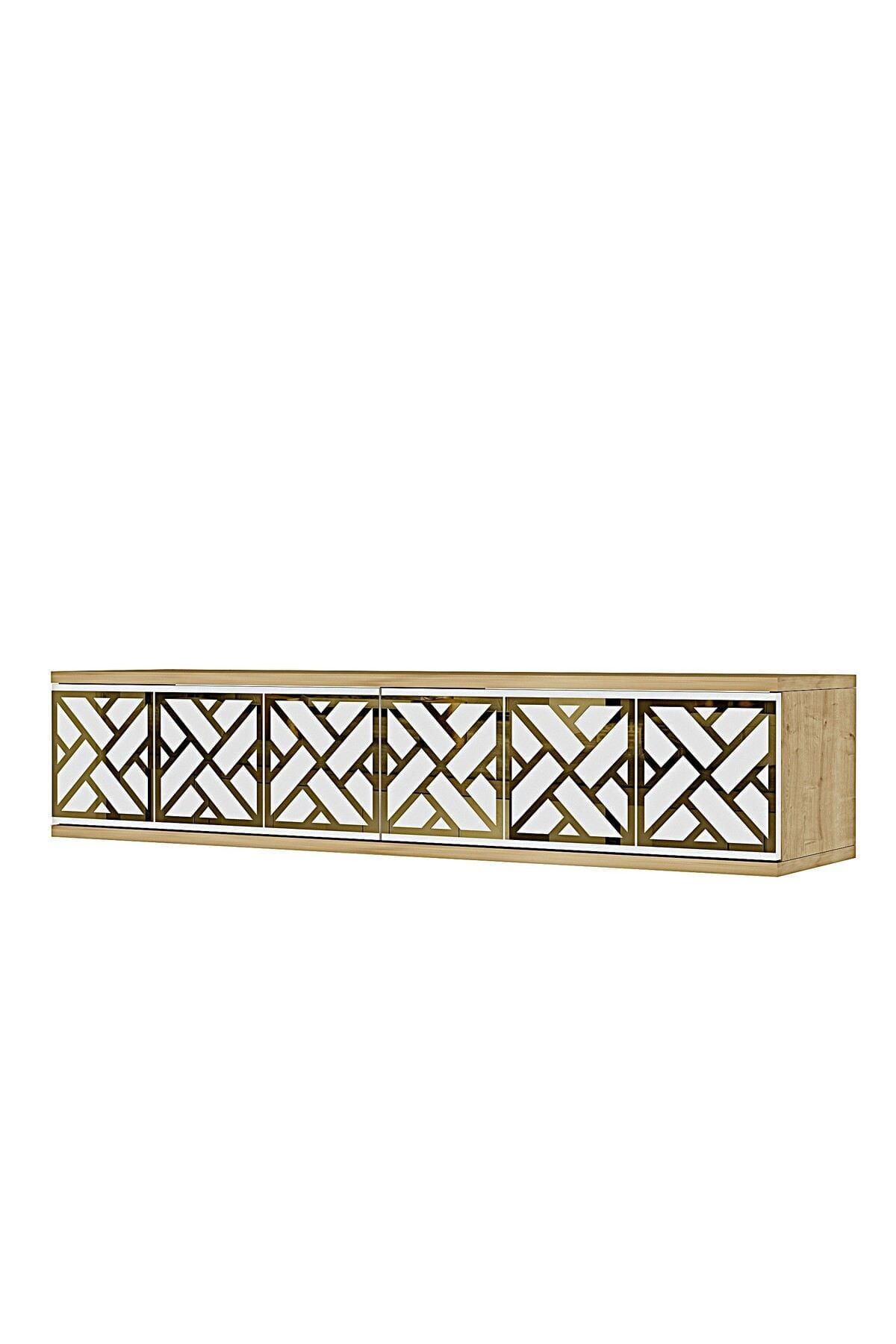 Comoda dormitor Arex 120, 120 x 25, 5 x 29, 6 cm, stejar safir alb auriu, PAL melaminat, oglinda inclusa, fixare pe perete, safir stejar / alb / gold — imaginea 6