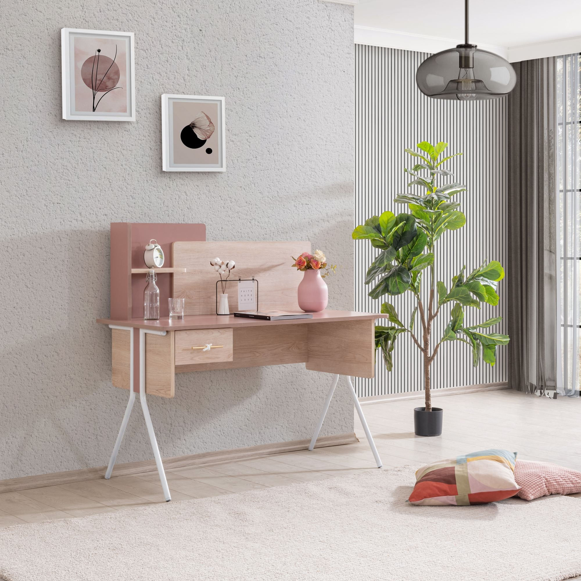 Birou Rosetta, 130 x 120 x 60 cm, maro roz, PAL melaminat — imaginea 6