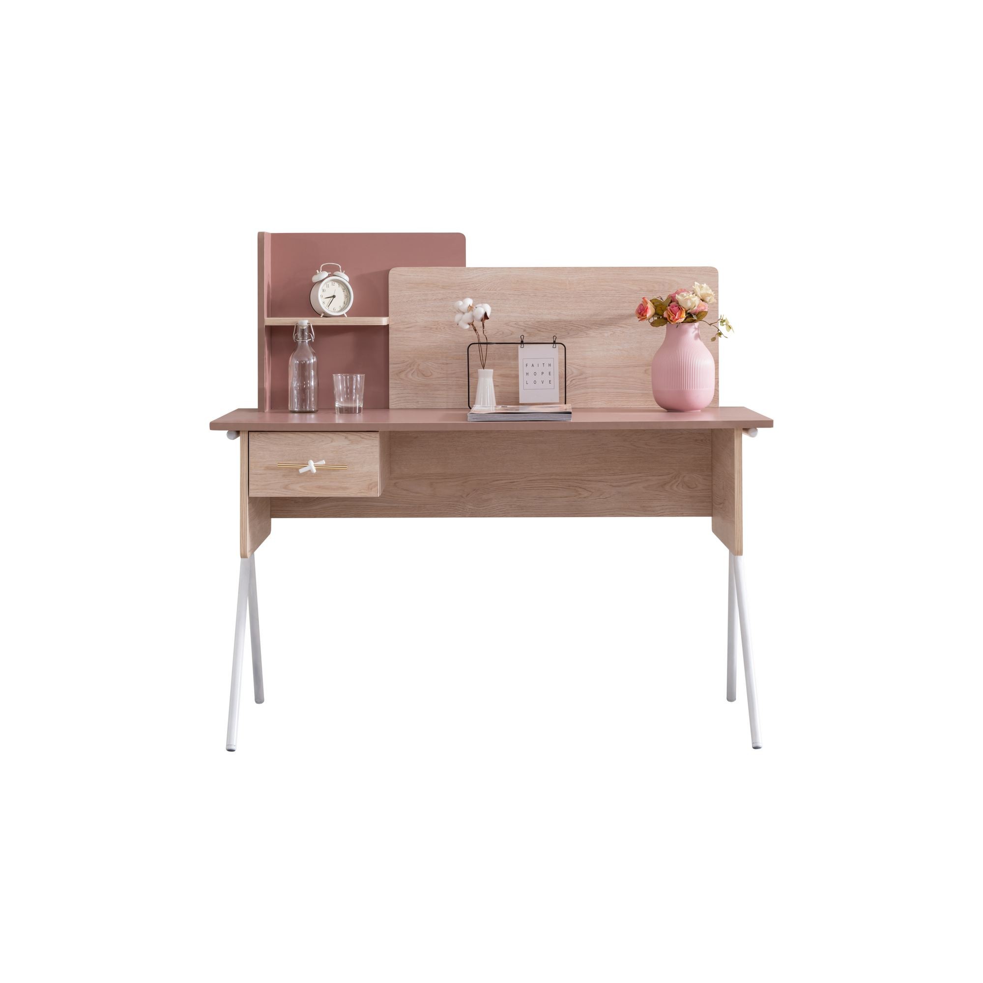 Birou Rosetta, 130 x 120 x 60 cm, maro roz, PAL melaminat — imaginea 7
