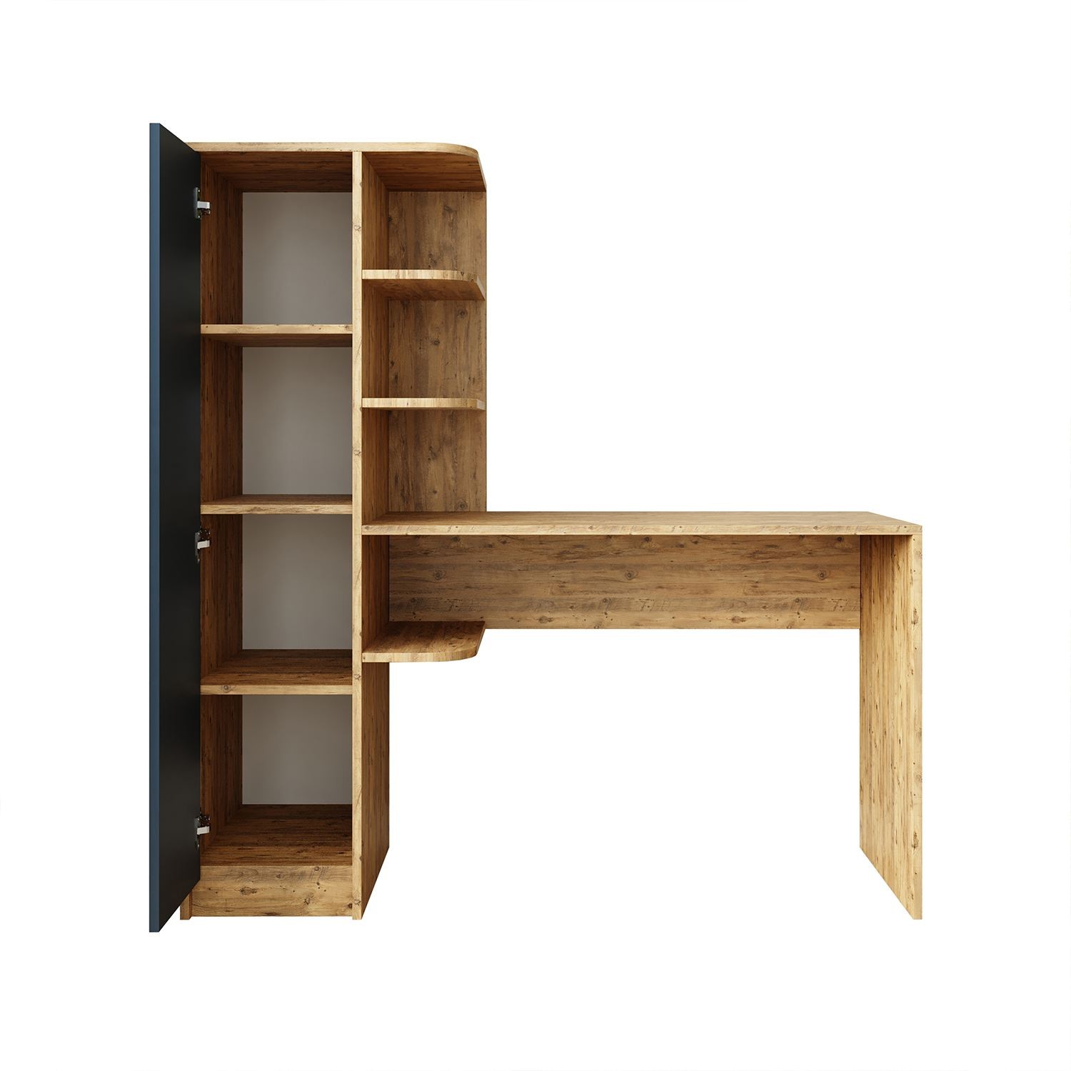 Birou cu biblioteca 2076, 143,2 x 143,2 x 50 cm, pin atlantic antracit, PAL melaminat, design modern — imaginea 3