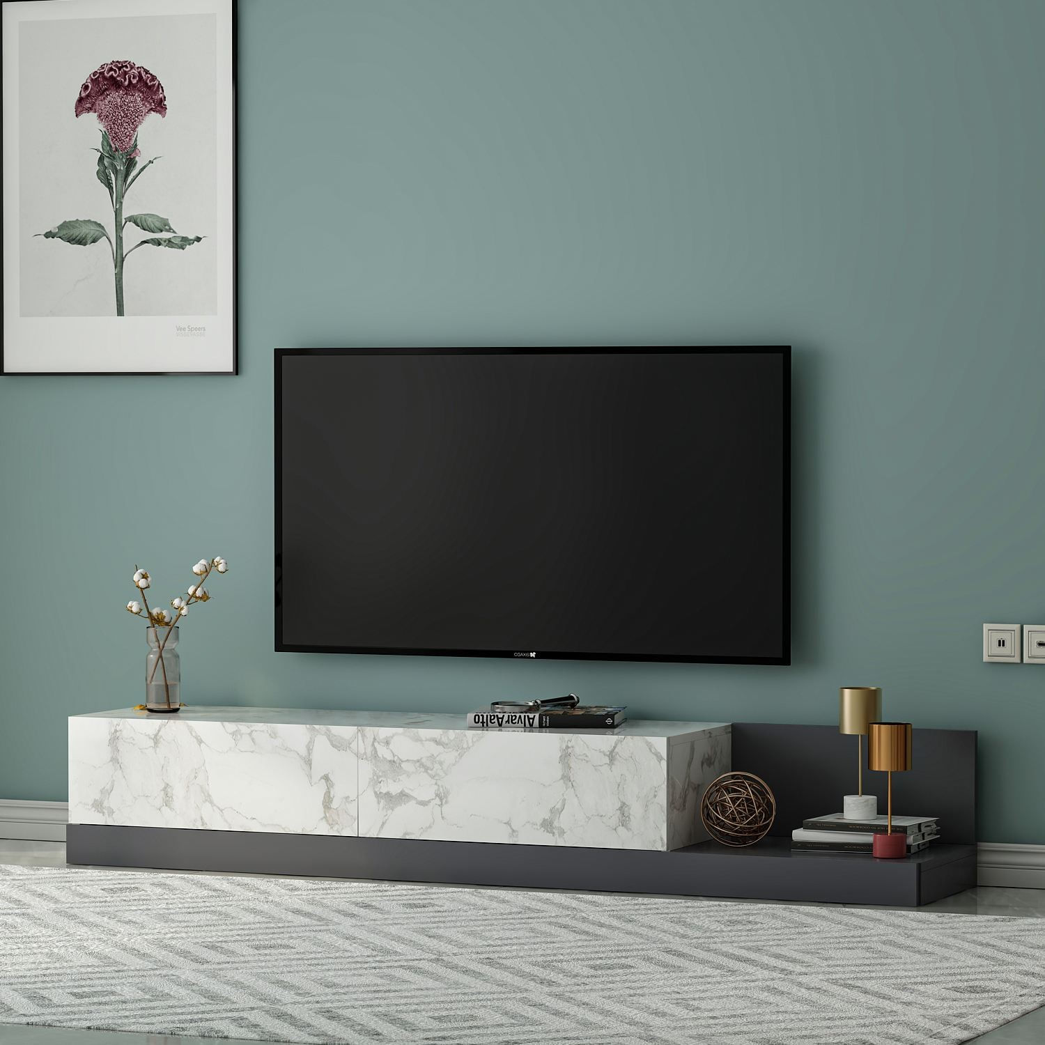 Comoda TV Major, 180 x 30 x 37 cm, marmo marmura antracit, PAL melaminat, marmo marble / antracit — imaginea 5