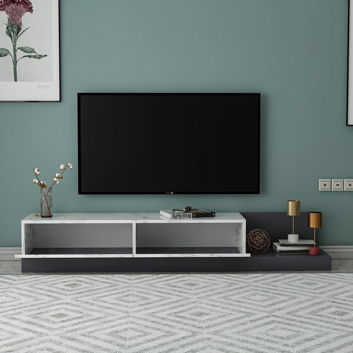 Comoda TV Major, 180 x 30 x 37 cm, marmo marmura antracit, PAL melaminat, marmo marble / antracit — imaginea 7