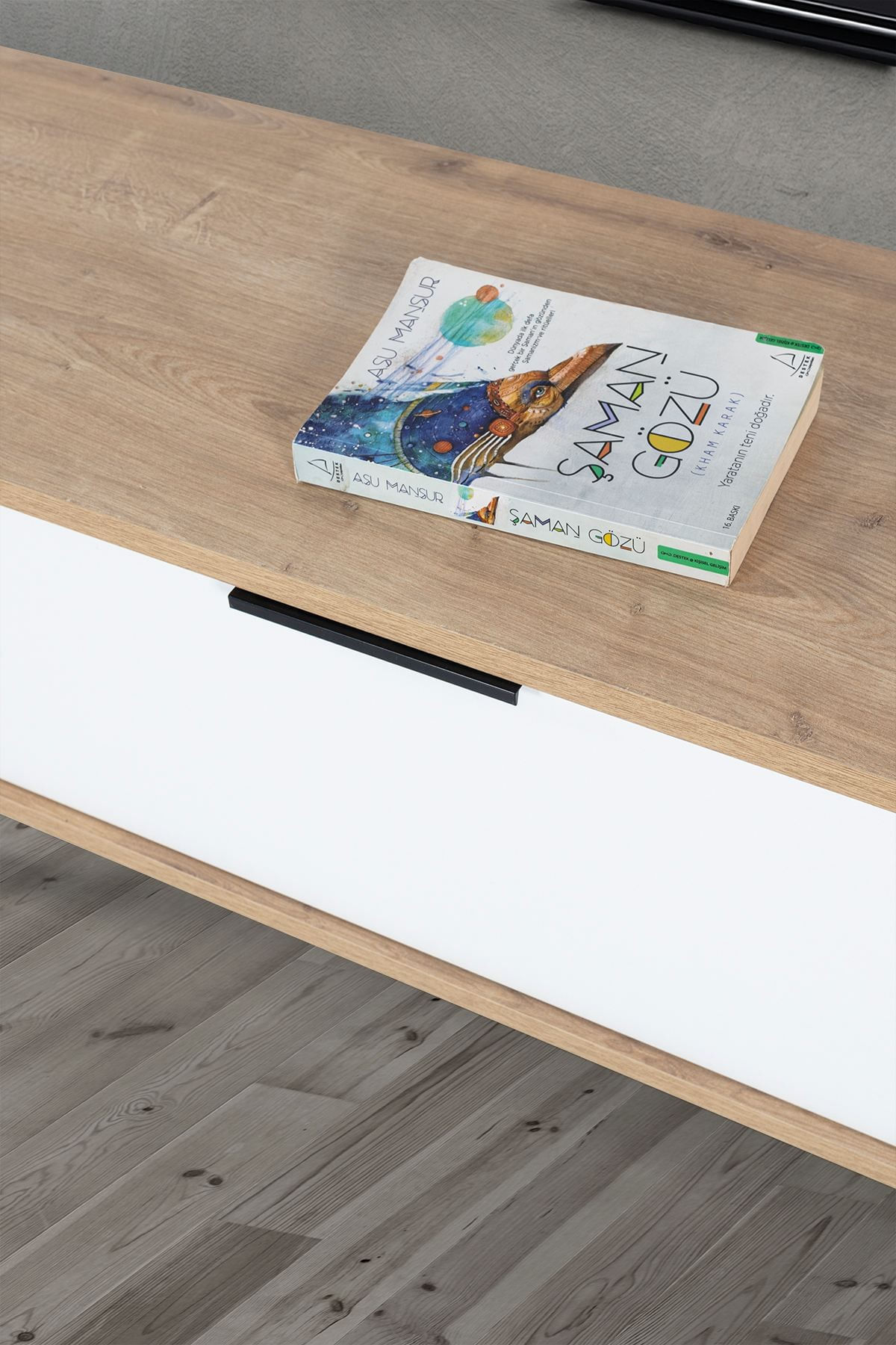 Comoda TV Mesir 3328, 130 x 47 x 35 cm, stejar safir alb, PAL melaminat — imaginea 3