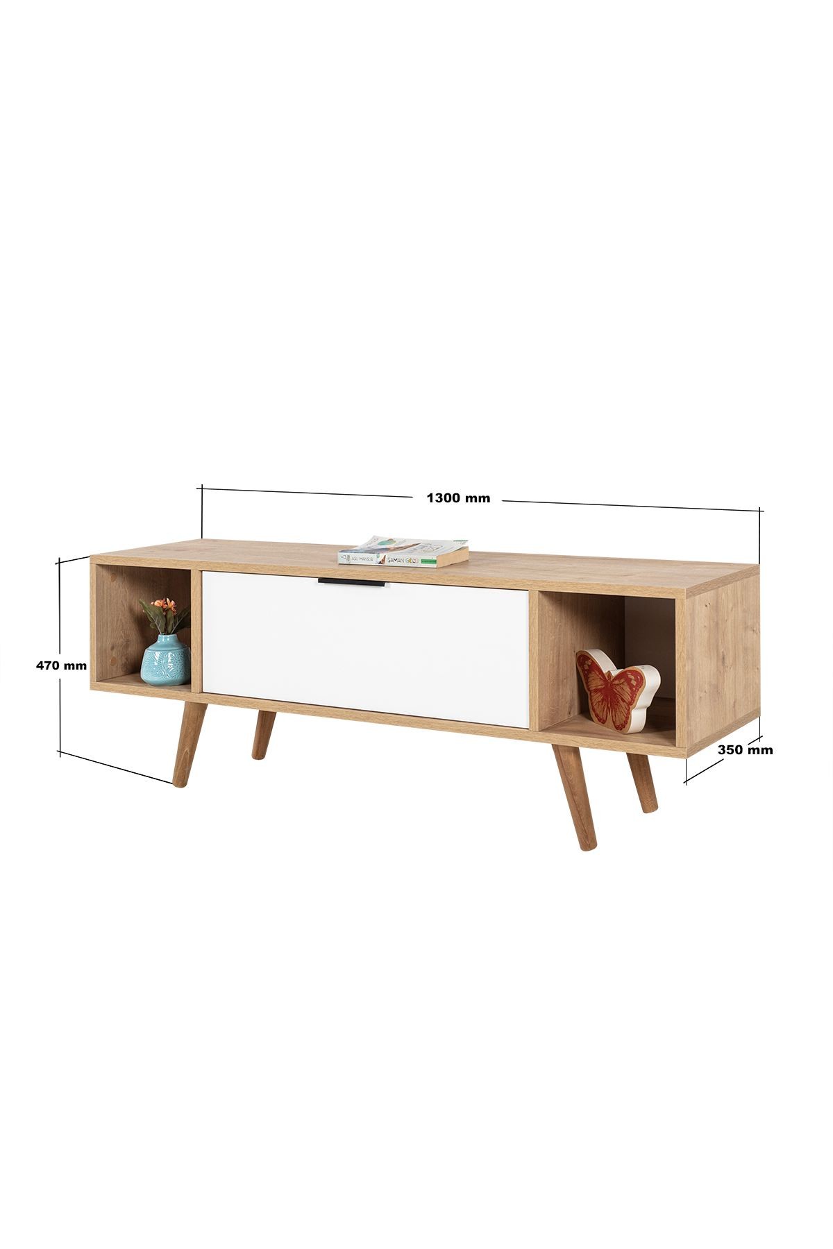 Comoda TV Mesir 3328, 130 x 47 x 35 cm, stejar safir alb, PAL melaminat — imaginea 4