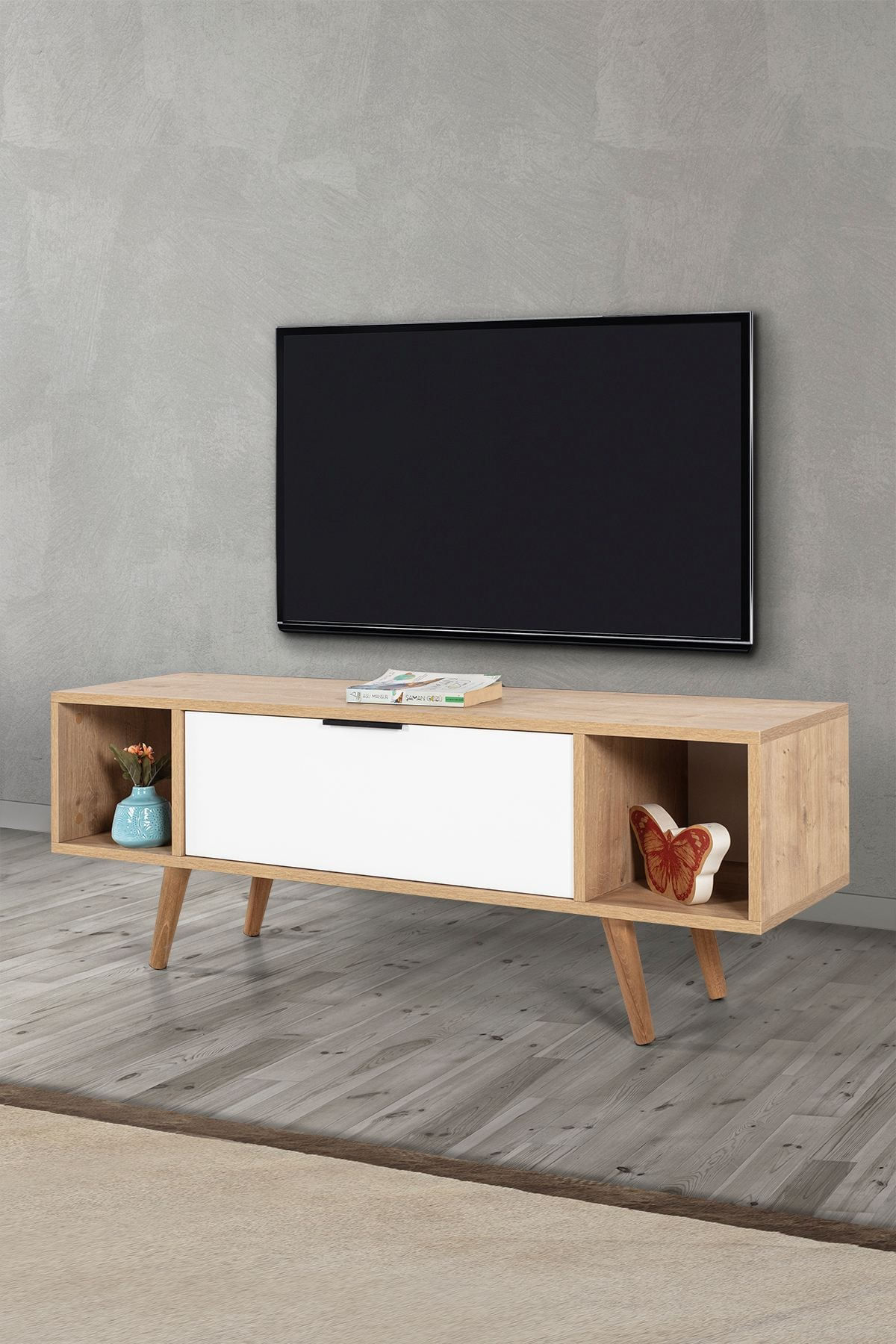 Comoda TV Mesir 3328, 130 x 47 x 35 cm, stejar safir alb, PAL melaminat — imaginea 6