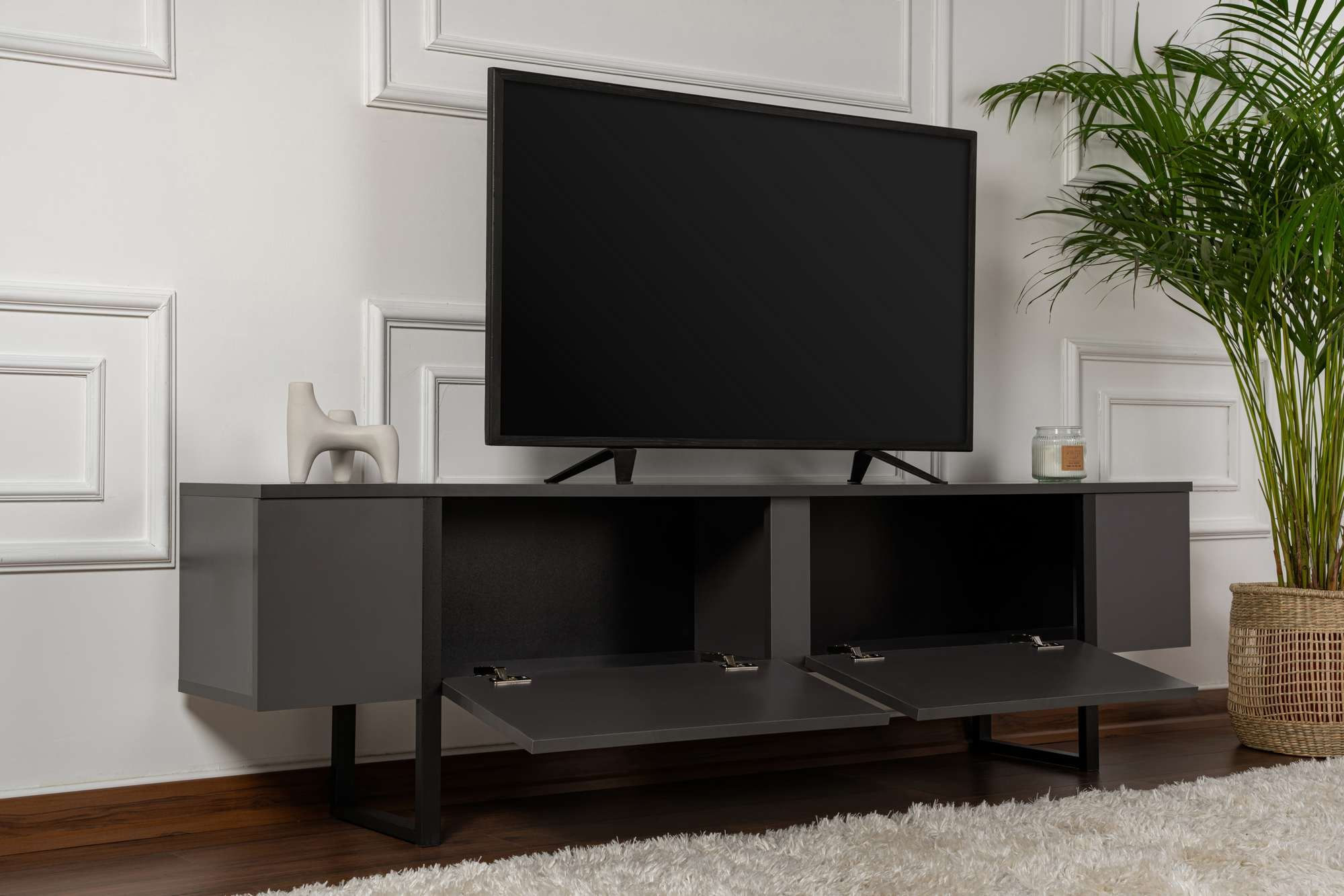 Comoda TV Serenity, 180 x 50 x 30 cm, PAL melaminat, antracit / negru — imaginea 4
