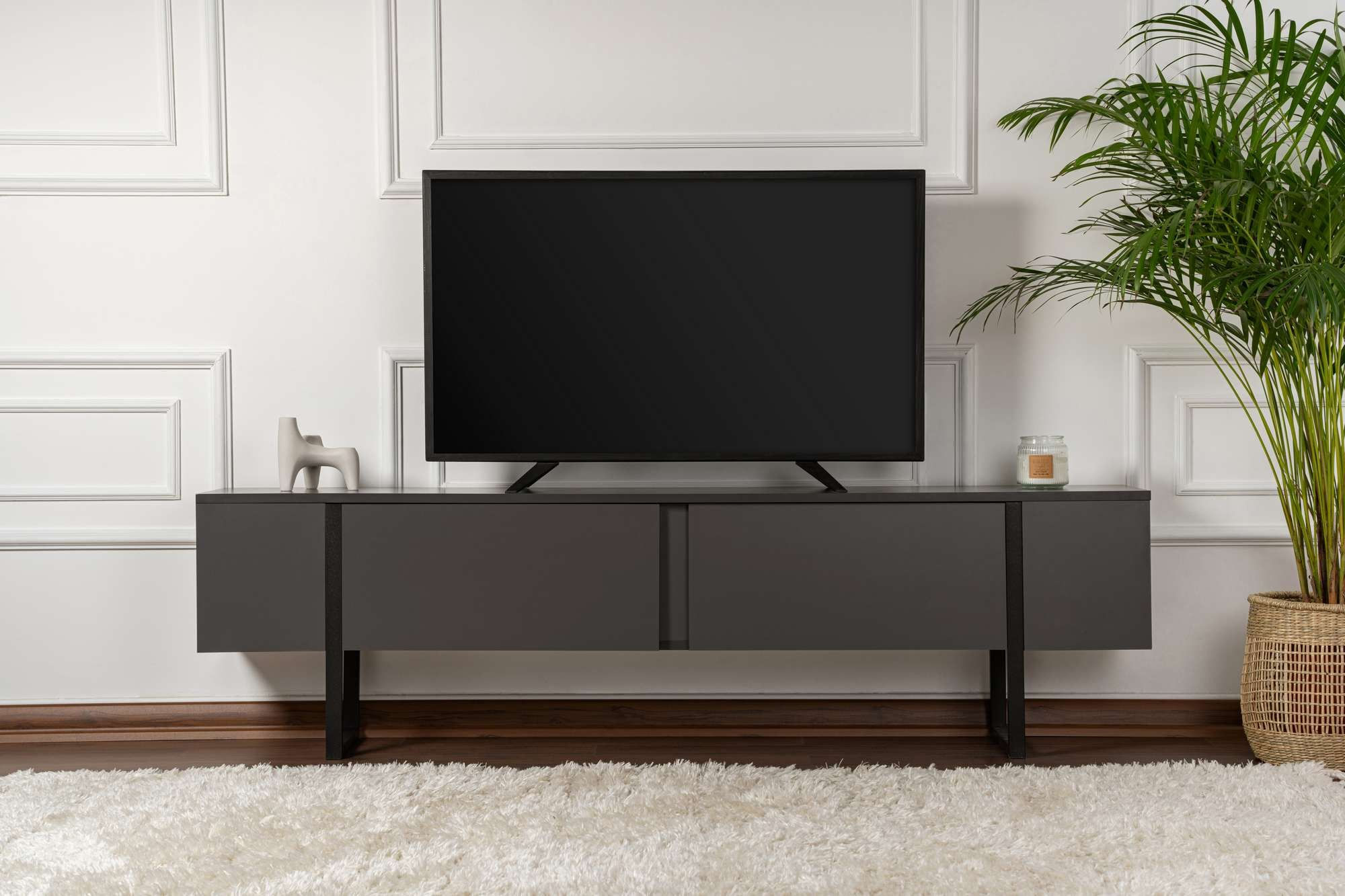 Comoda TV Serenity, 180 x 50 x 30 cm, PAL melaminat, antracit / negru — imaginea 5