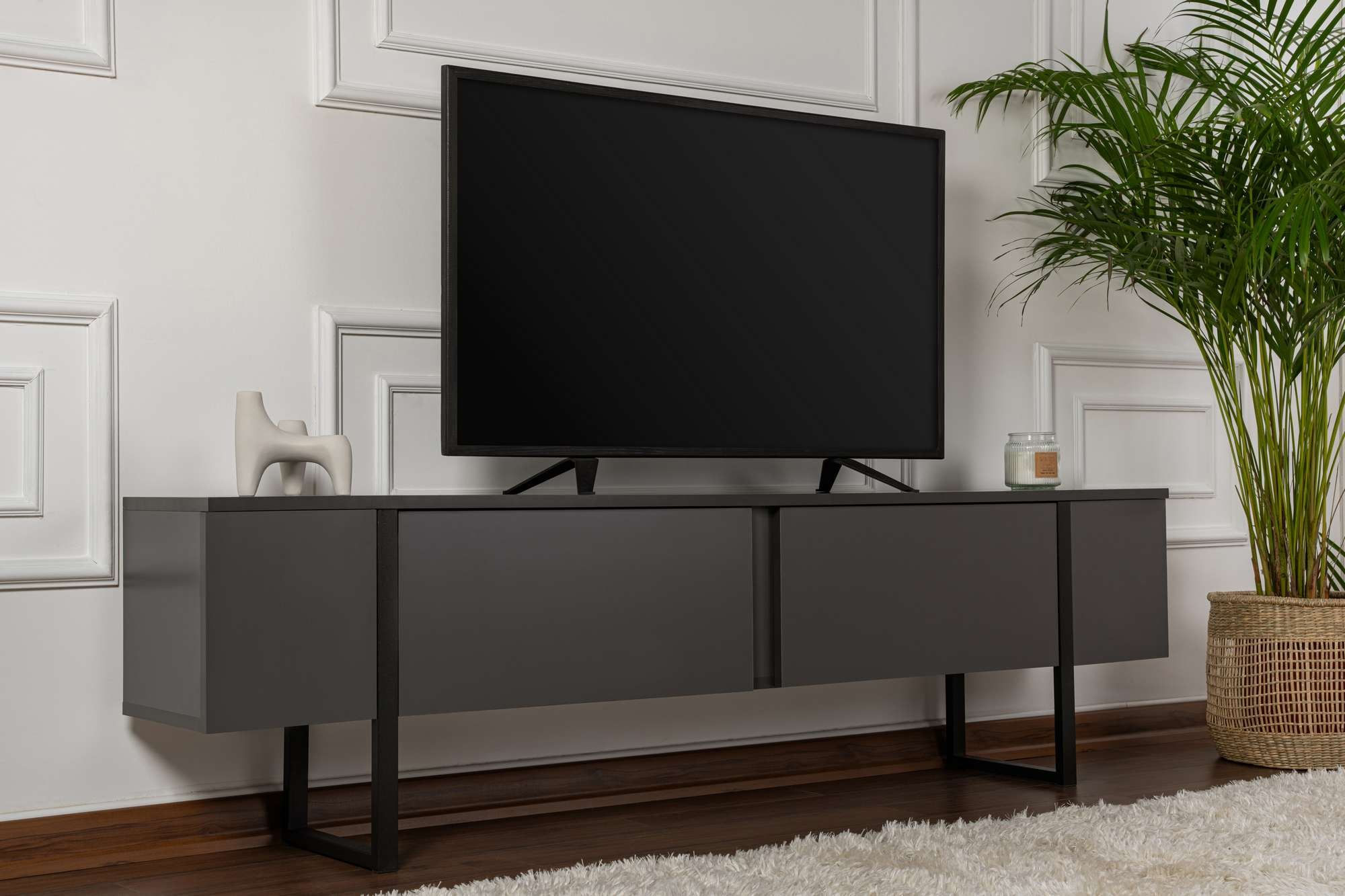 Comoda TV Serenity, 180 x 50 x 30 cm, PAL melaminat, antracit / negru — imaginea 8
