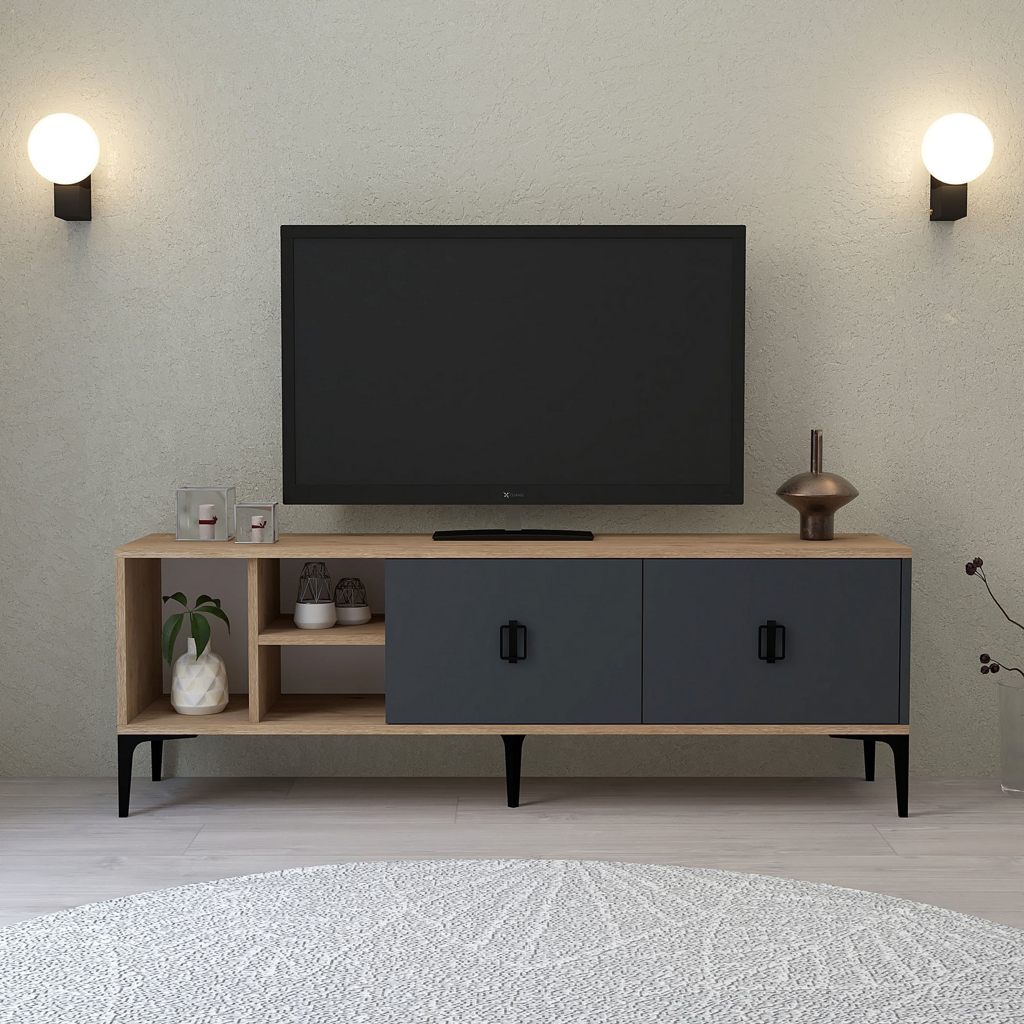 Comoda TV Era 3505, 150 x 50 x 35 cm, stejar safir antracit, PAL melaminat — imaginea 3