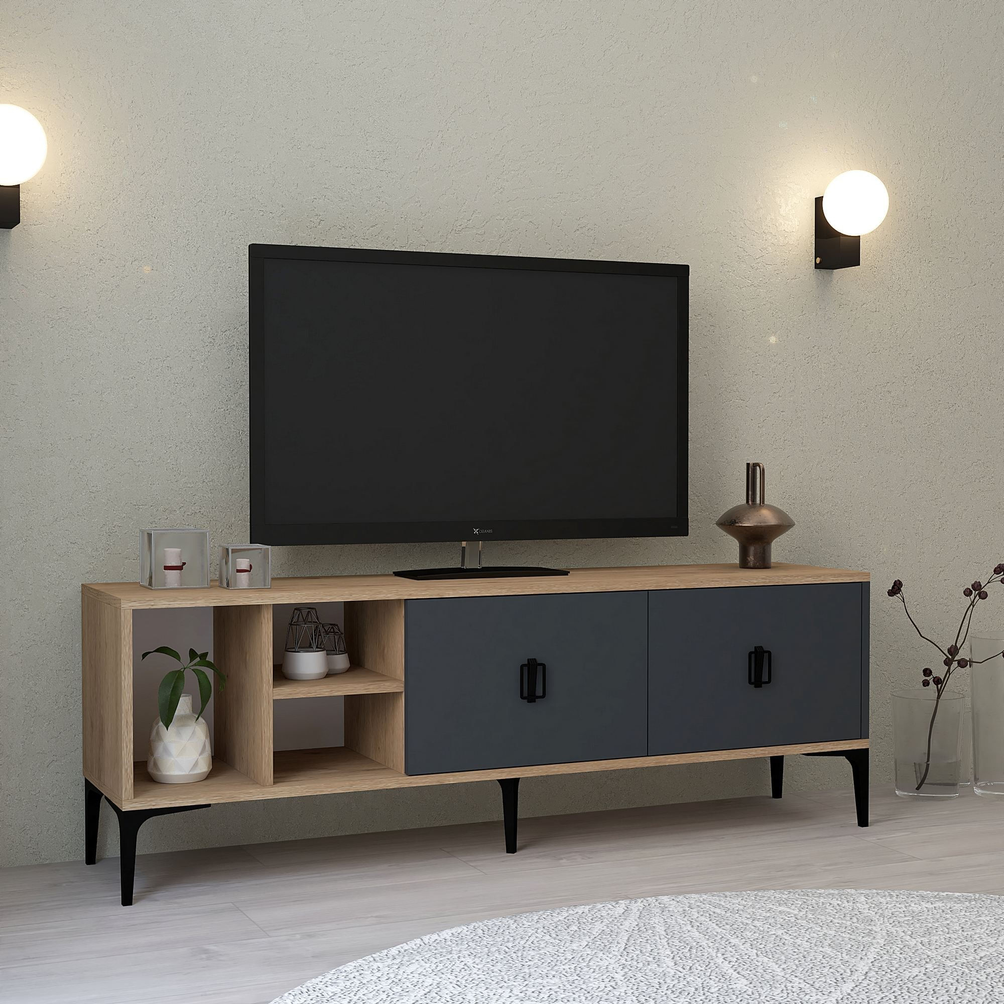 Comoda TV Era 3505, 150 x 50 x 35 cm, stejar safir antracit, PAL melaminat — imaginea 5