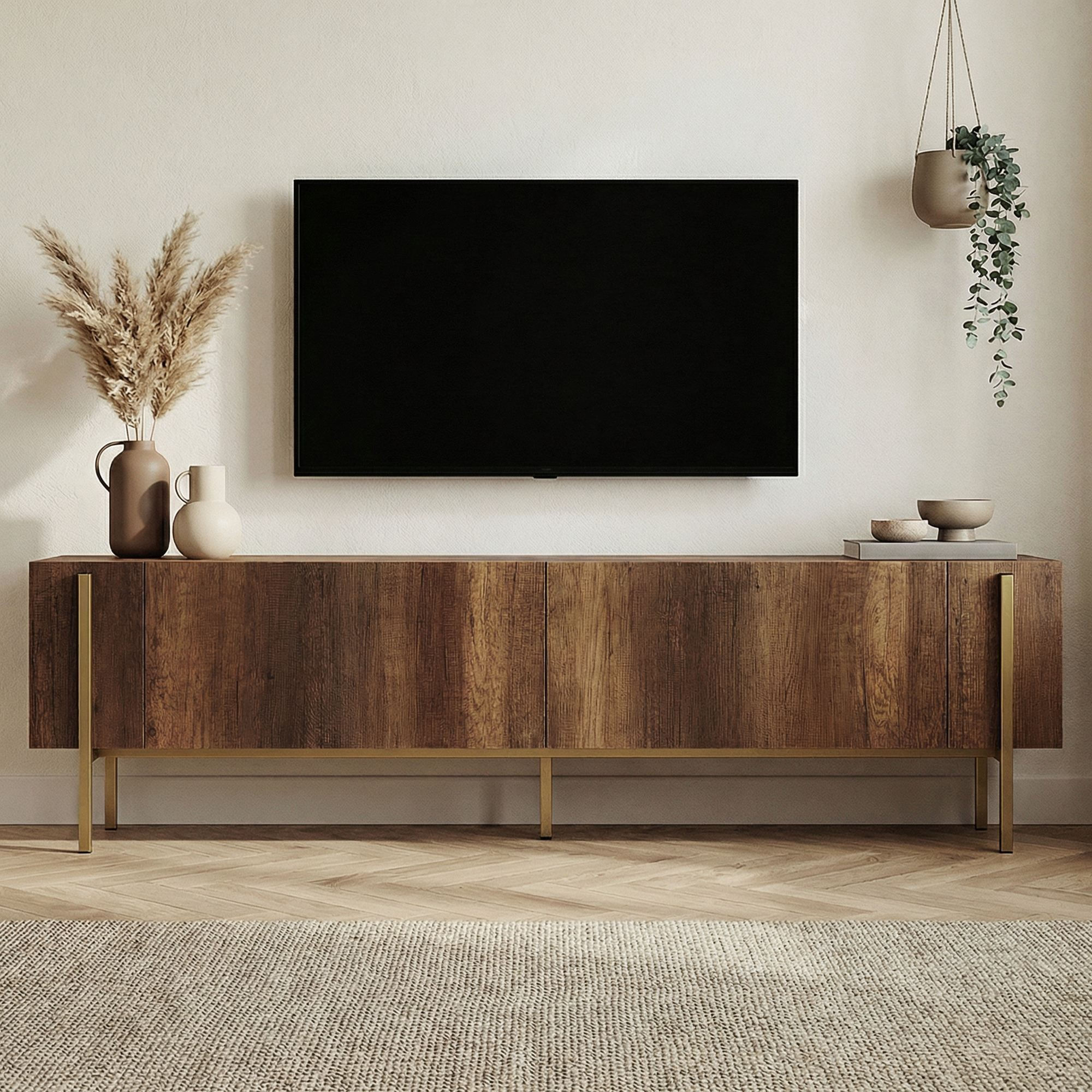 Comoda TV Nexus, barok nuc auriu, PAL melaminat, barok nuc gold — imaginea 4