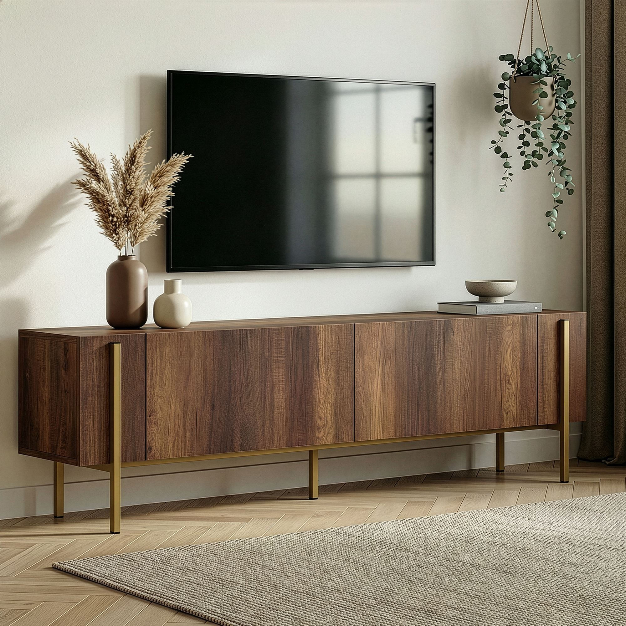 Comoda TV Nexus, barok nuc auriu, PAL melaminat, barok nuc gold — imaginea 6