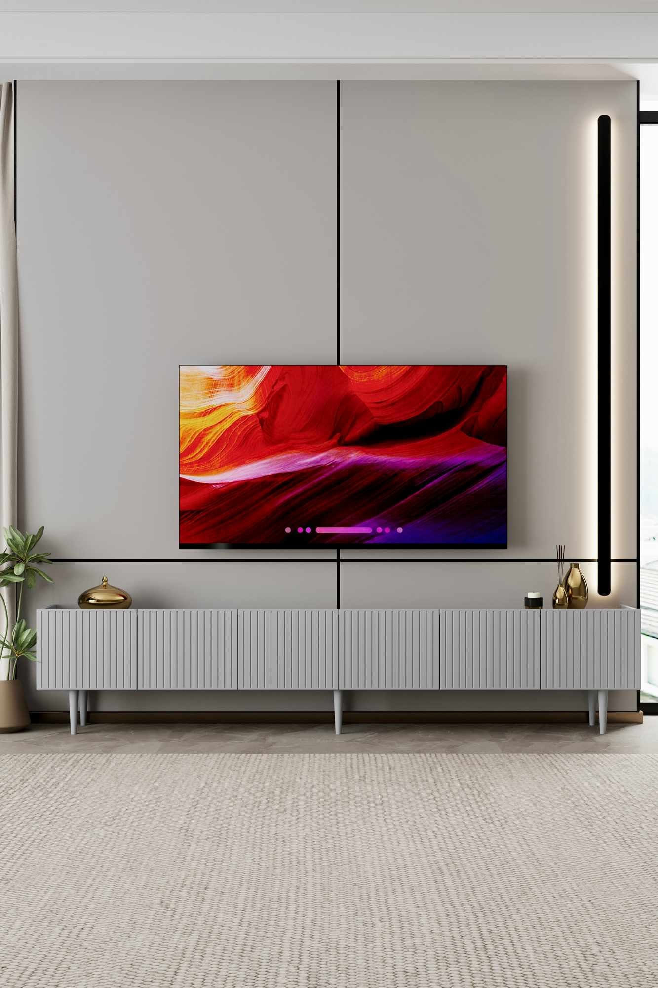 Comoda TV Capella 240, 240 x 50 x 29 cm, gri deschis, MDF, capacitate 40 kg, light gri — imaginea 2