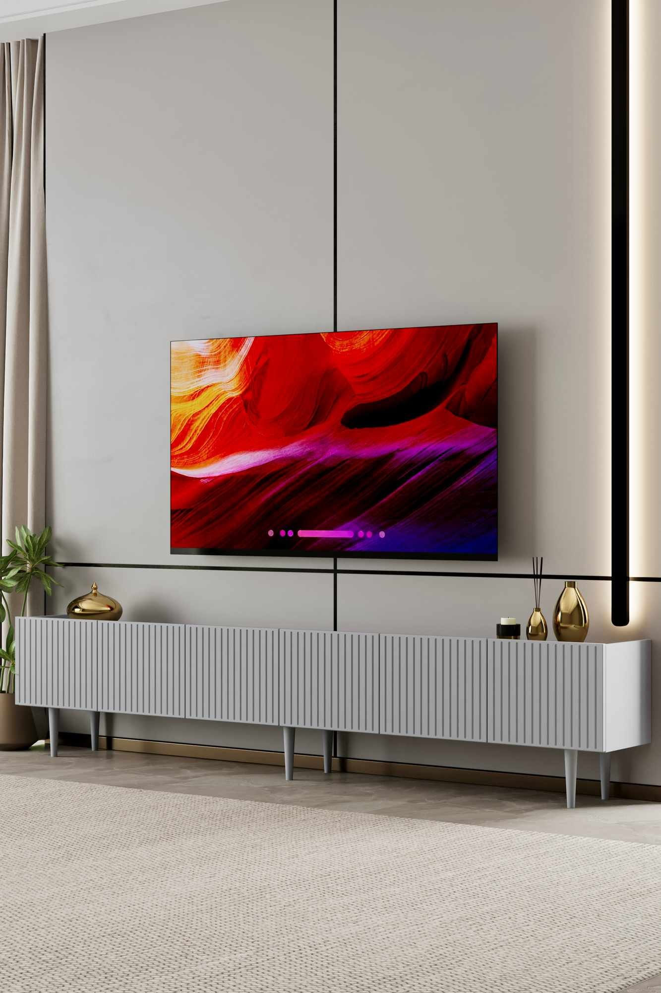 Comoda TV Capella 240, 240 x 50 x 29 cm, gri deschis, MDF, capacitate 40 kg, light gri — imaginea 3