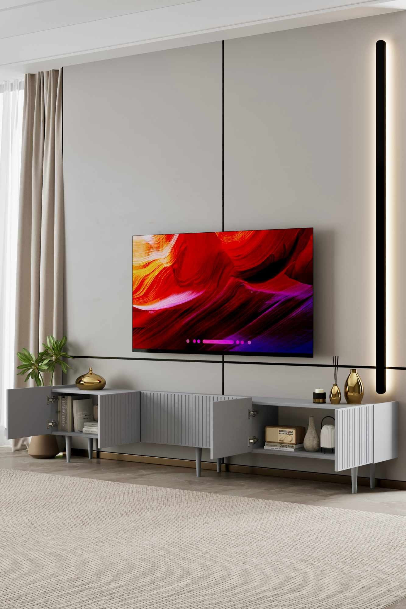 Comoda TV Capella 240, 240 x 50 x 29 cm, gri deschis, MDF, capacitate 40 kg, light gri — imaginea 4