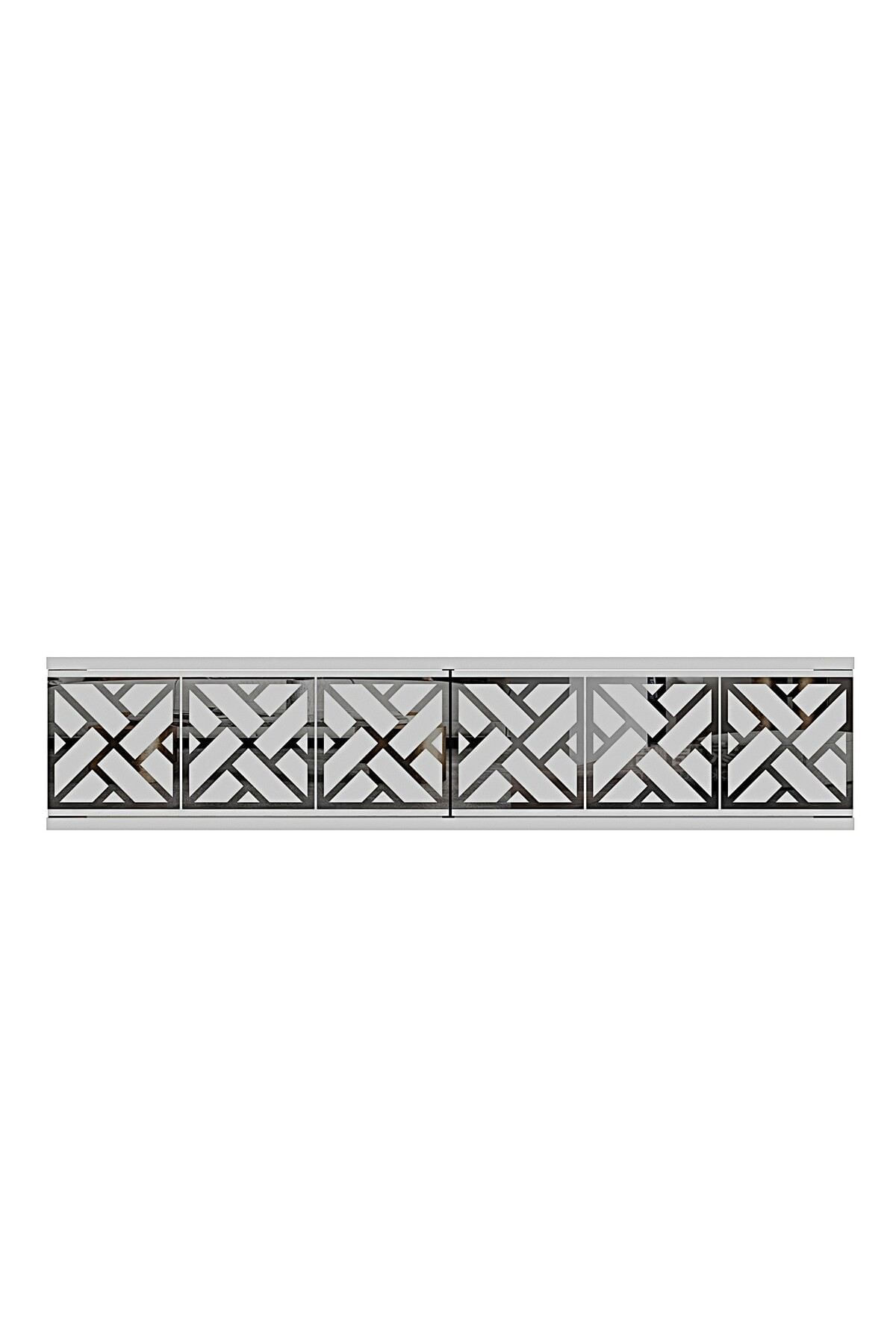 Comoda dormitor Arex 120, 120 x 25, 5 x 29, 6 cm, alb argintiu, PAL melaminat, oglinda inclusa, fixare pe perete, alb / silver — imaginea 2