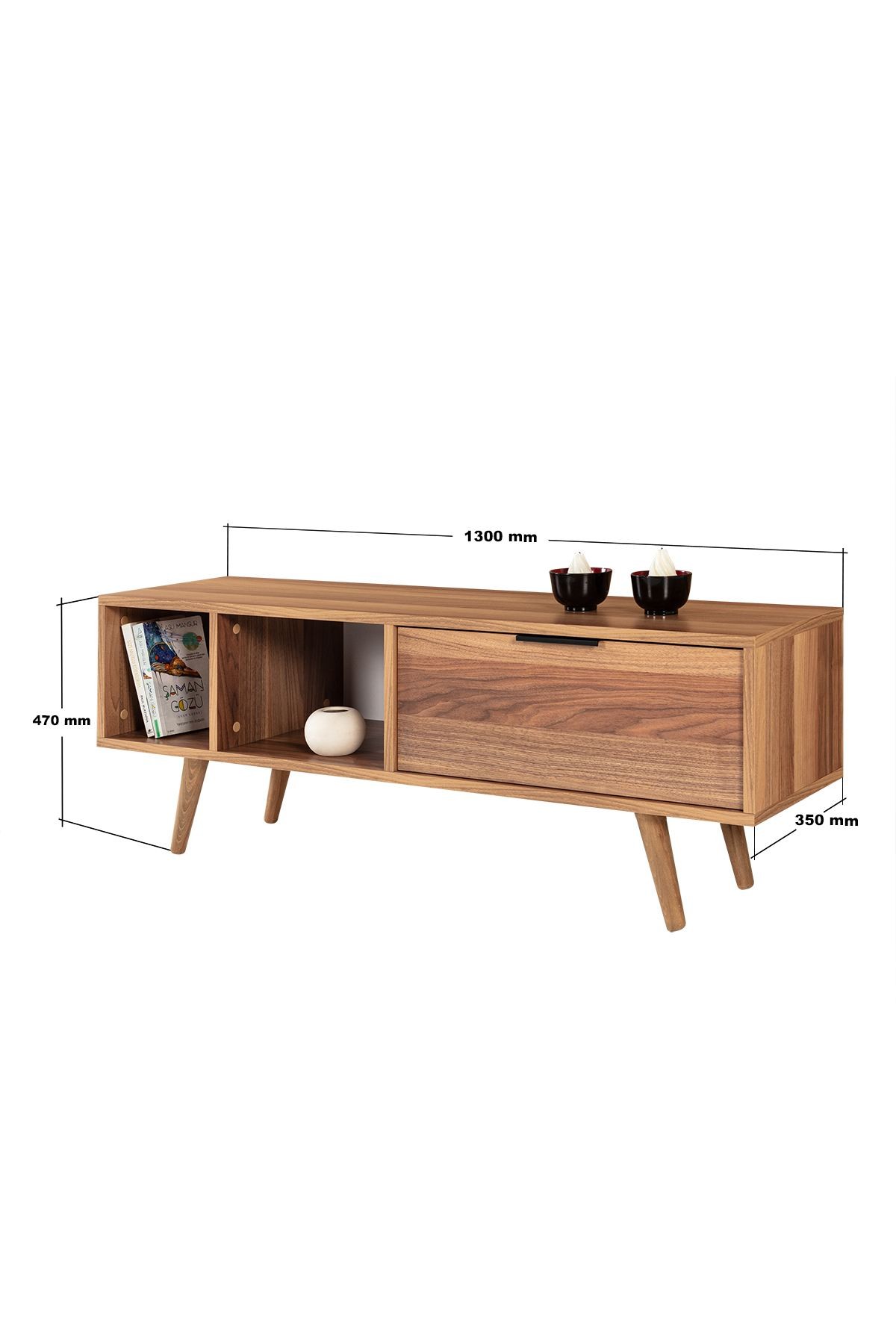 Comoda TV Venüs 3343, 130 x 46 x 35 cm, nuc, PAL melaminat