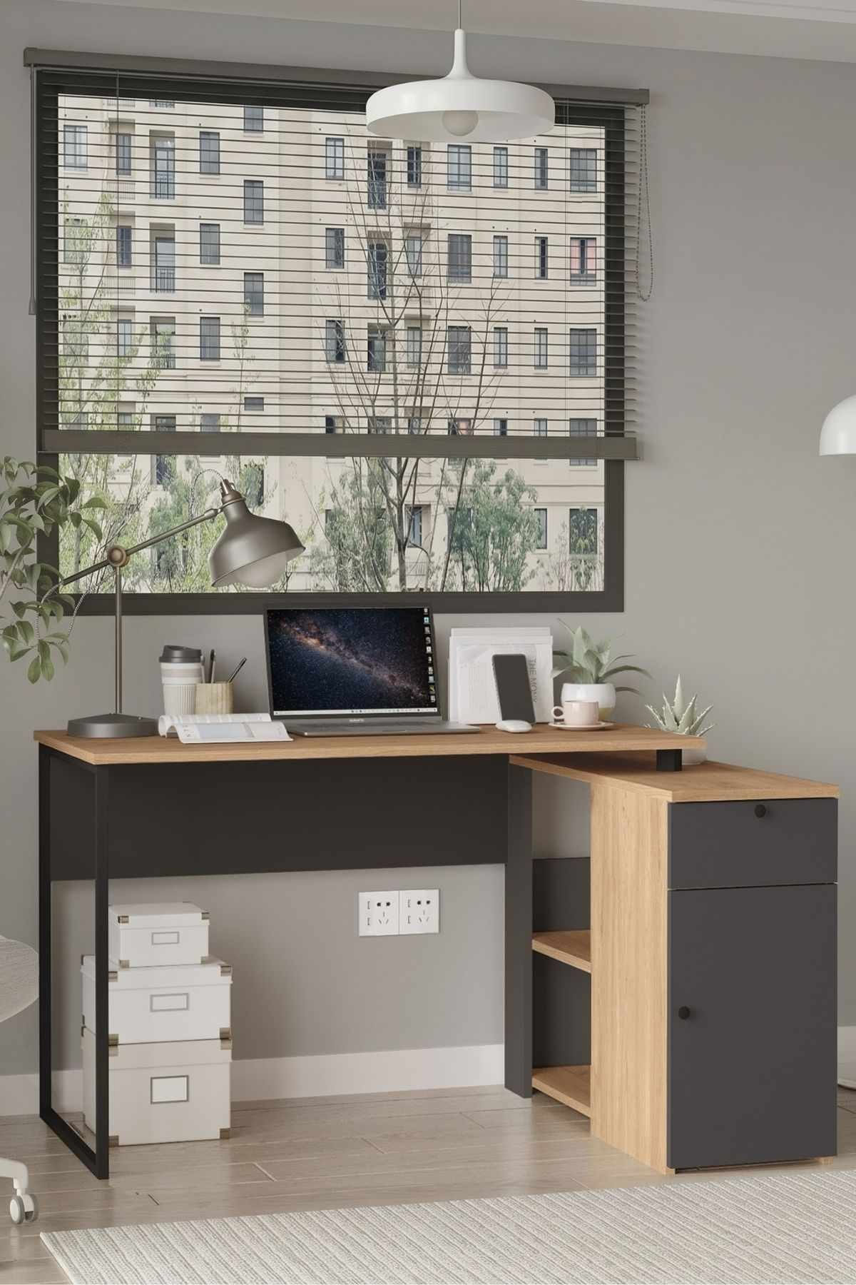 Birou Nor1-Sa, 129,8 x 70 x 90 cm, natural antracit, PAL melaminat — imaginea 4
