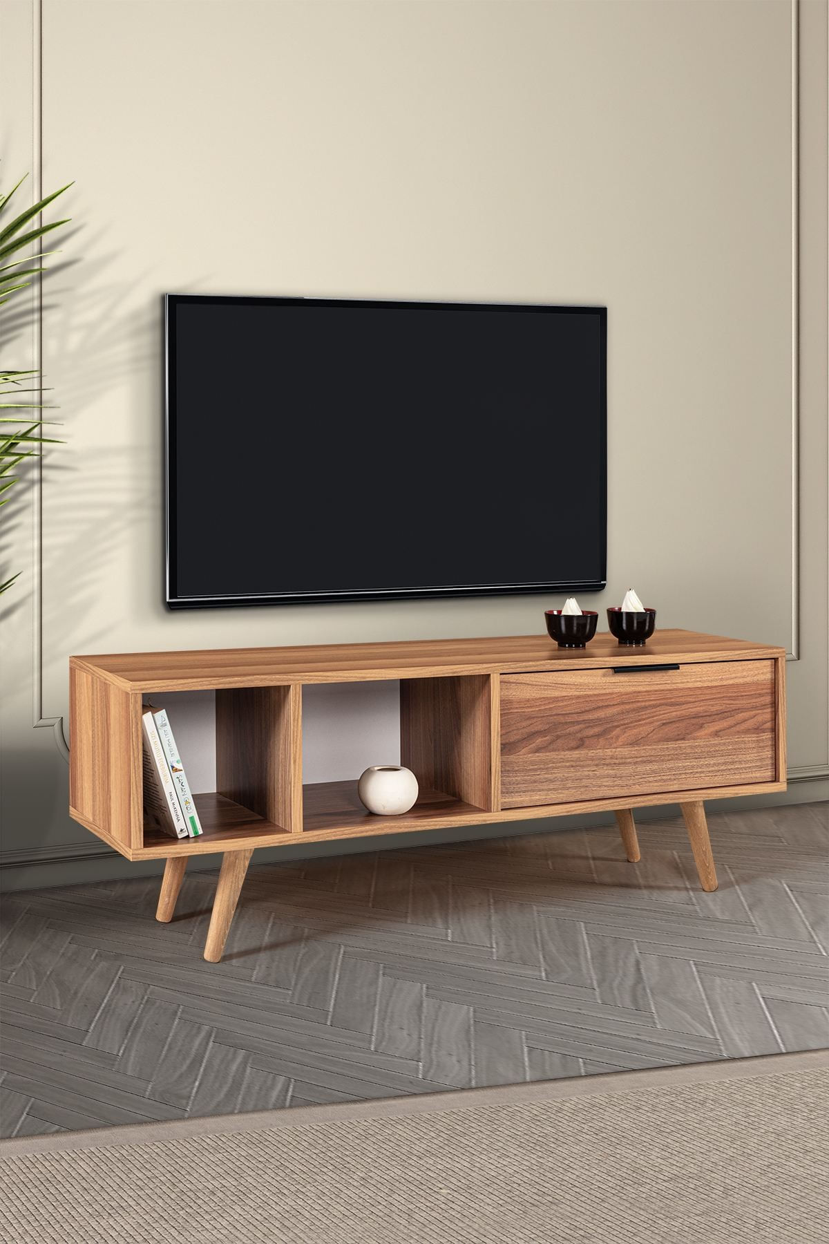 Comoda TV Venüs 3343, 130 x 46 x 35 cm, nuc, PAL melaminat — imaginea 2