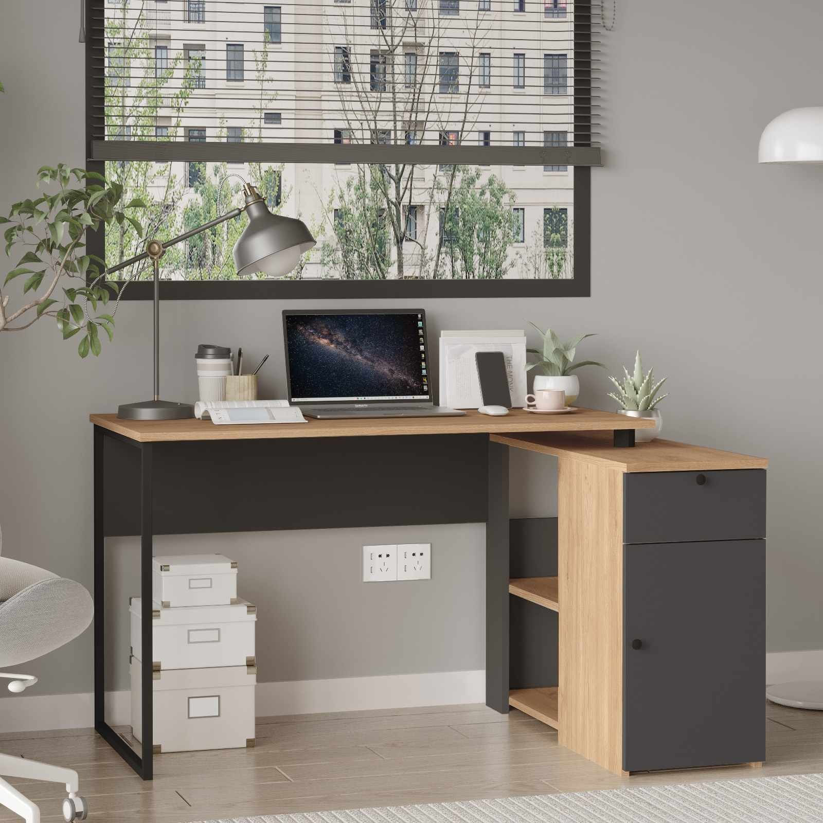 Birou Nor1-Sa, 129,8 x 70 x 90 cm, natural antracit, PAL melaminat — imaginea 6