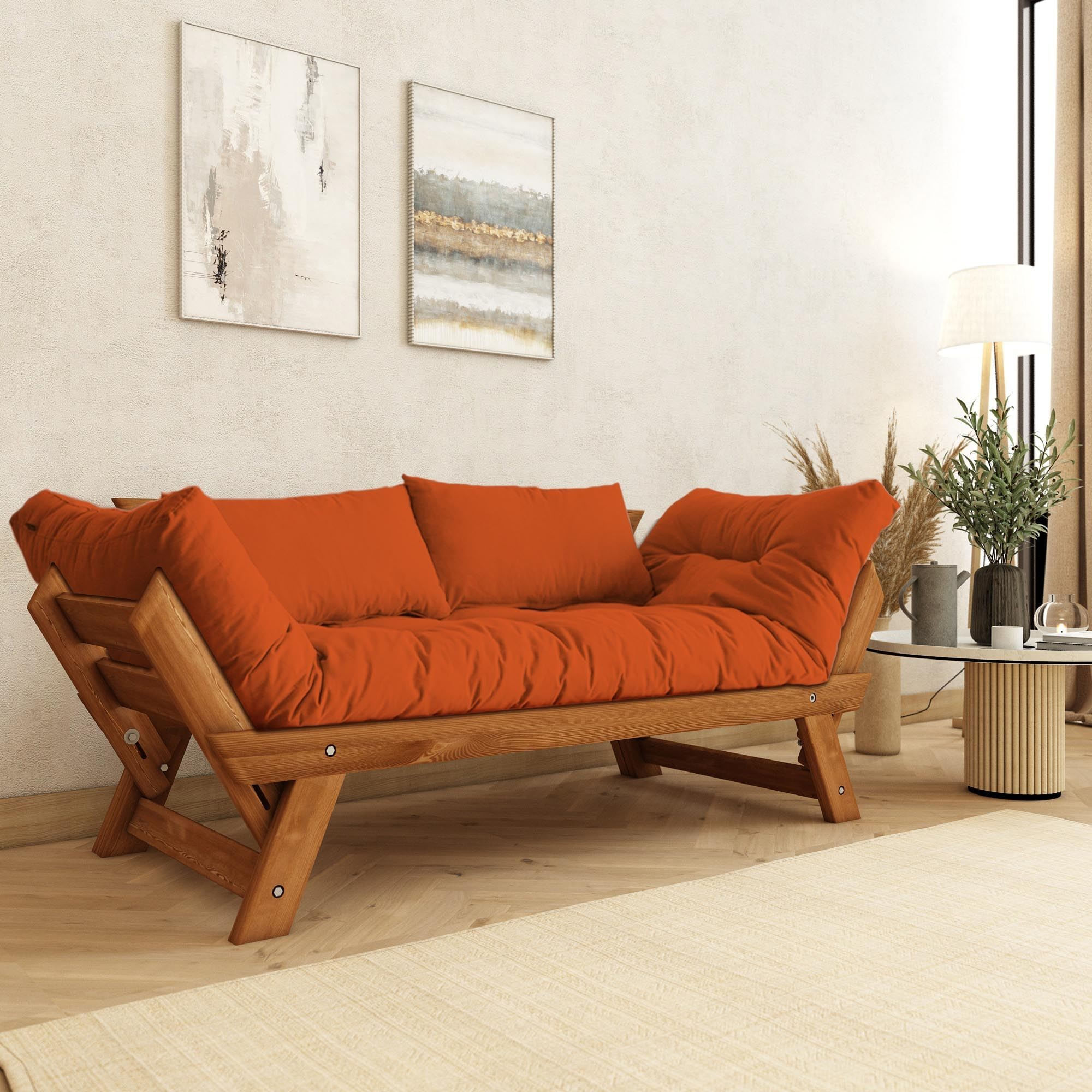 Canapea CPT8172-210, tec portocaliu, lemn, design modern — imaginea 2