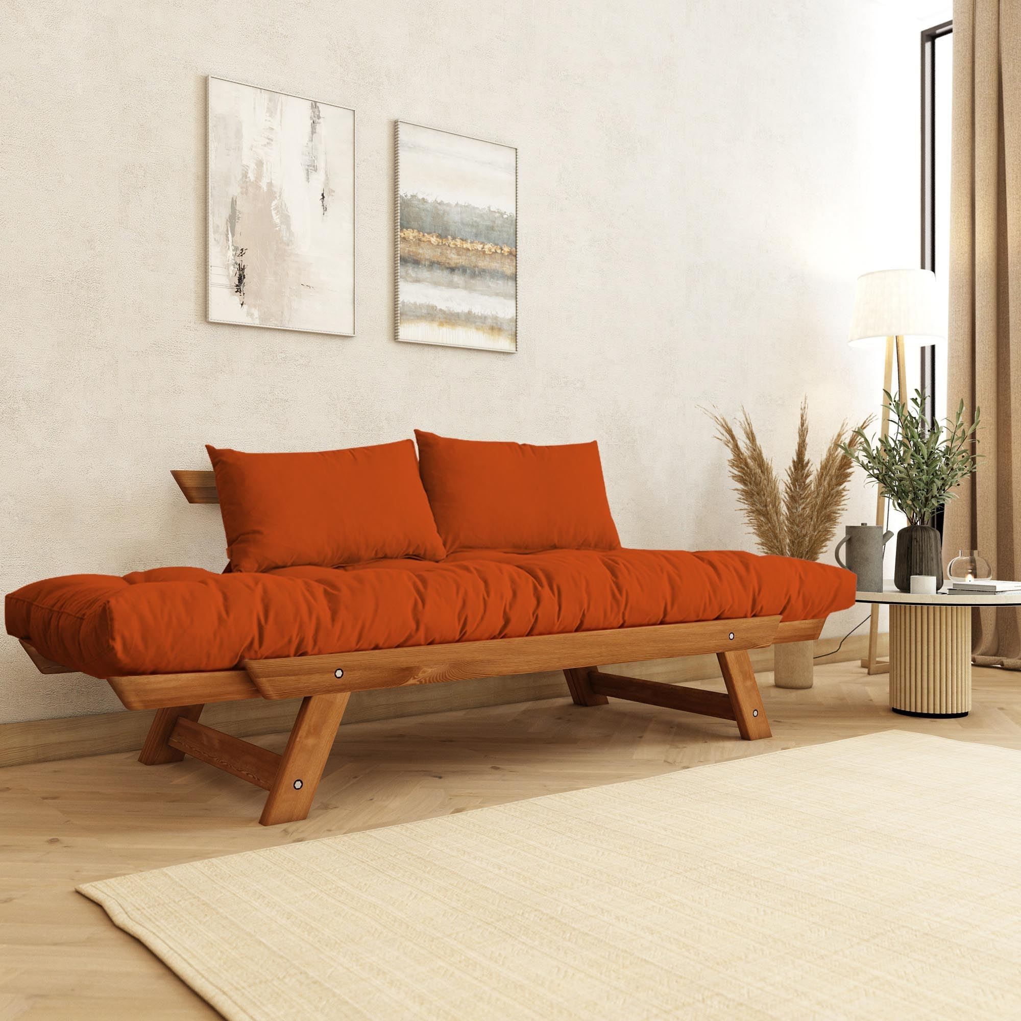 Canapea CPT8172-210, tec portocaliu, lemn, design modern — imaginea 3