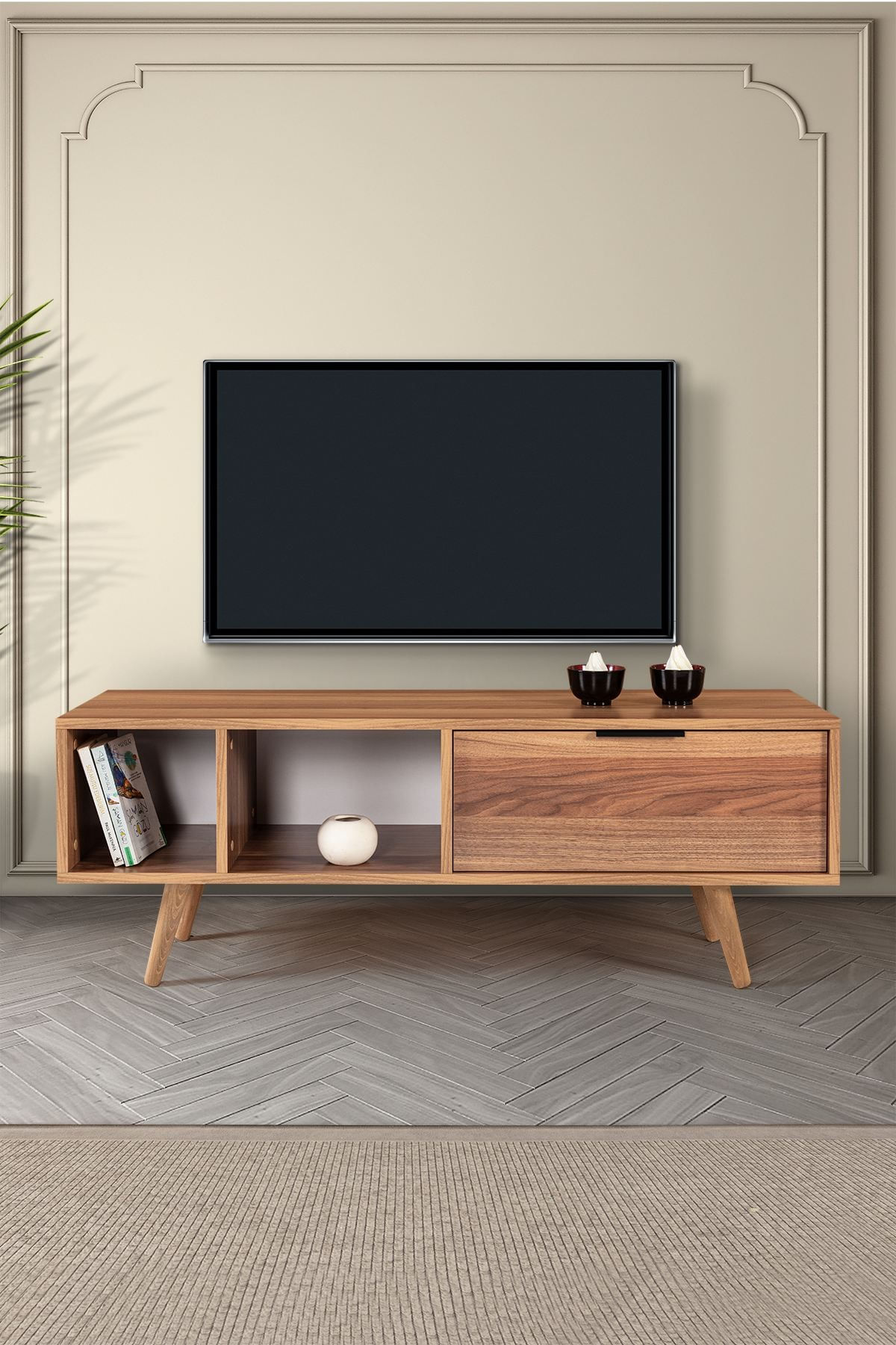 Comoda TV Venüs 3343, 130 x 46 x 35 cm, nuc, PAL melaminat — imaginea 5