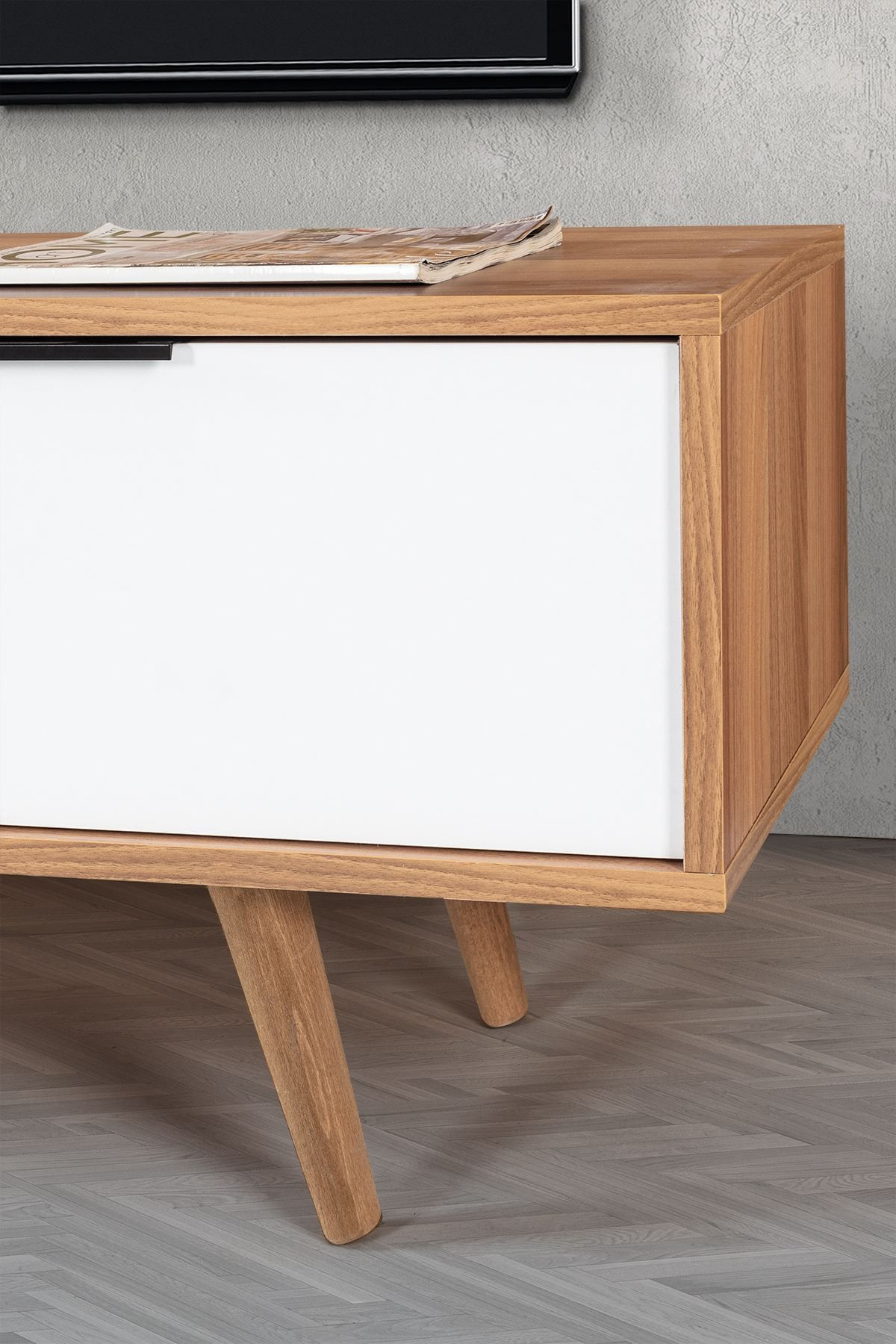 Comoda TV Venüs 3344, 130 x 46 x 35 cm, nuc alb, PAL melaminat — imaginea 3