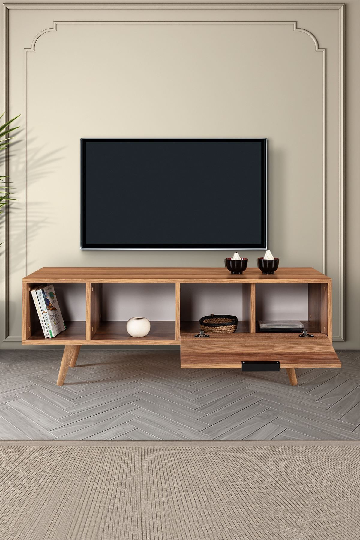 Comoda TV Venüs 3343, 130 x 46 x 35 cm, nuc, PAL melaminat — imaginea 6