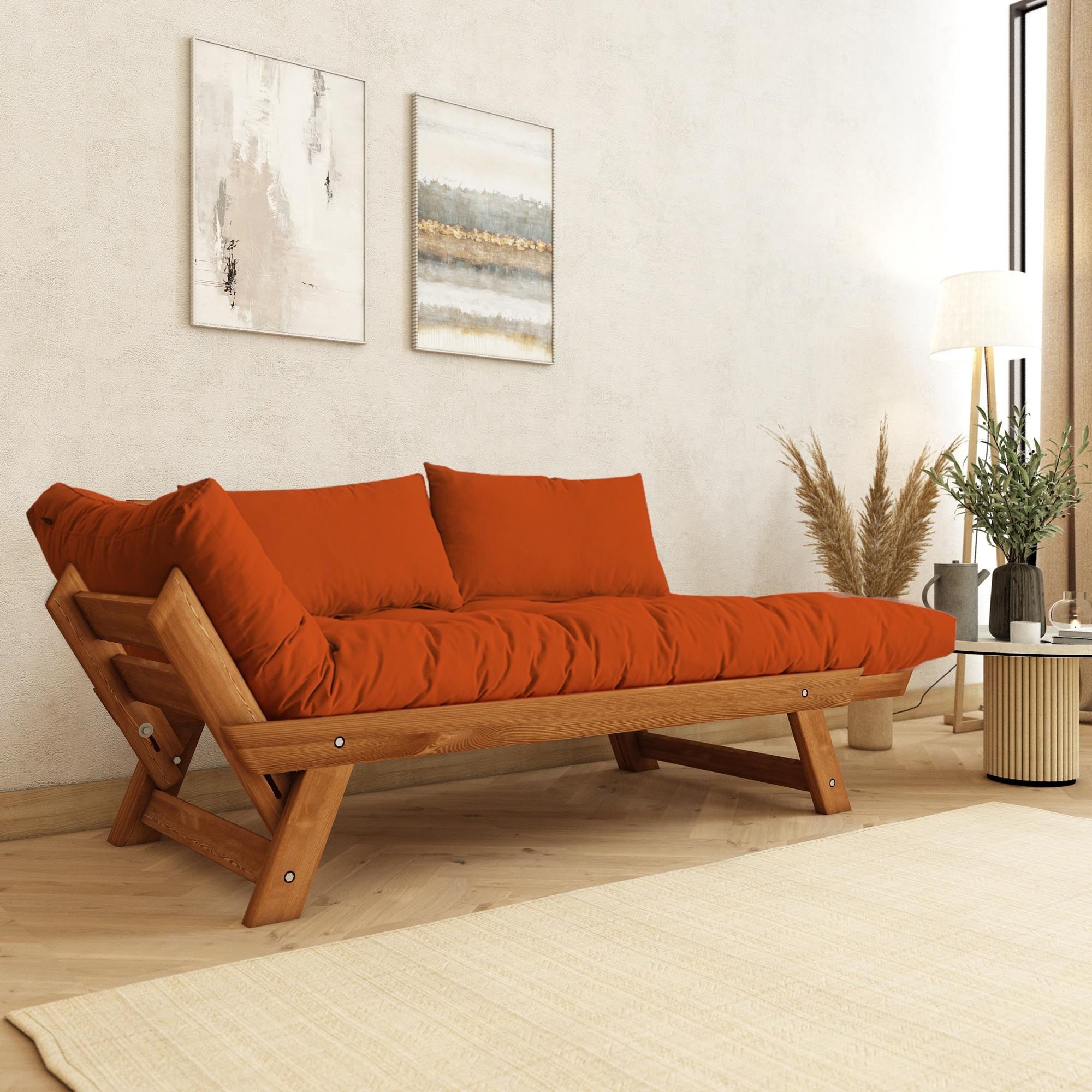 Canapea CPT8172-210, tec portocaliu, lemn, design modern — imaginea 4