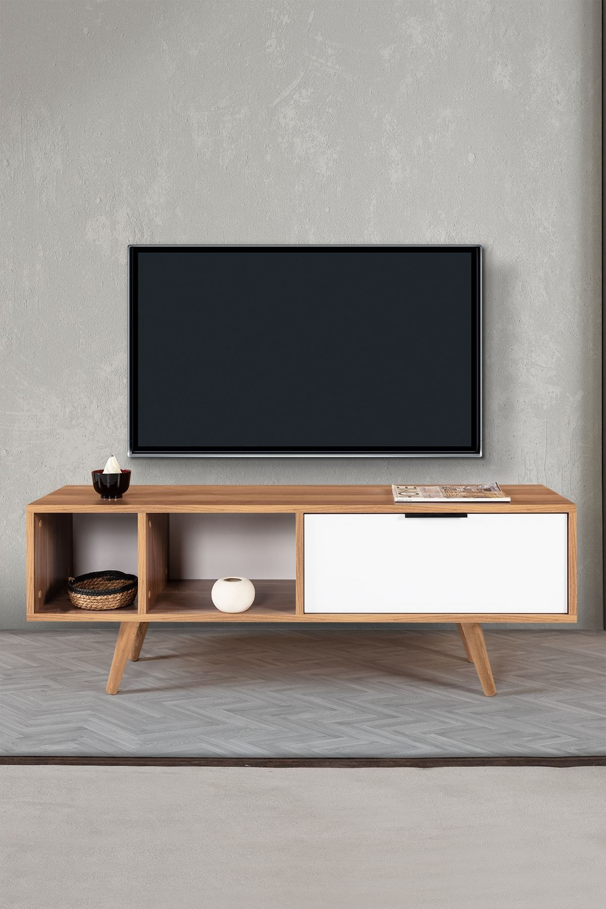 Comoda TV Venüs 3344, 130 x 46 x 35 cm, nuc alb, PAL melaminat — imaginea 6