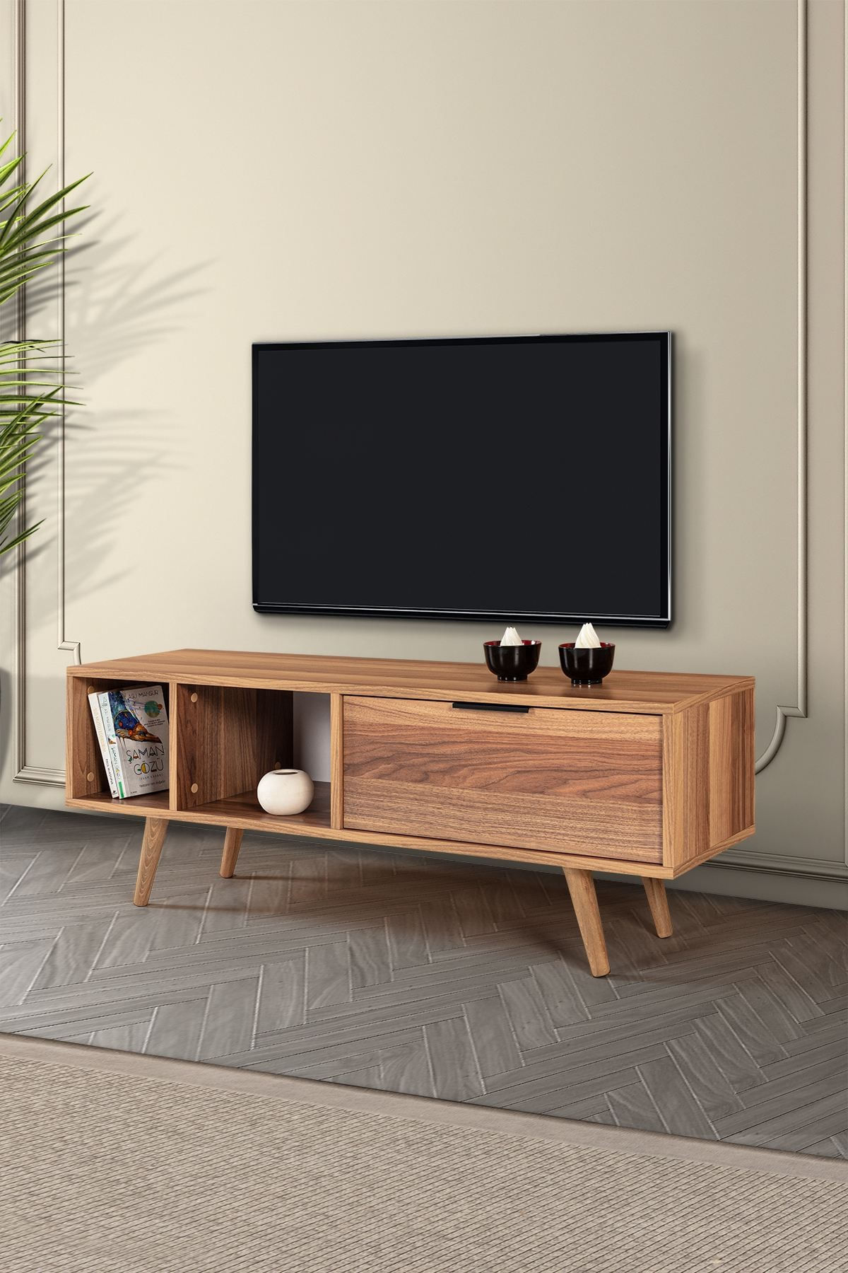 Comoda TV Venüs 3343, 130 x 46 x 35 cm, nuc, PAL melaminat — imaginea 7