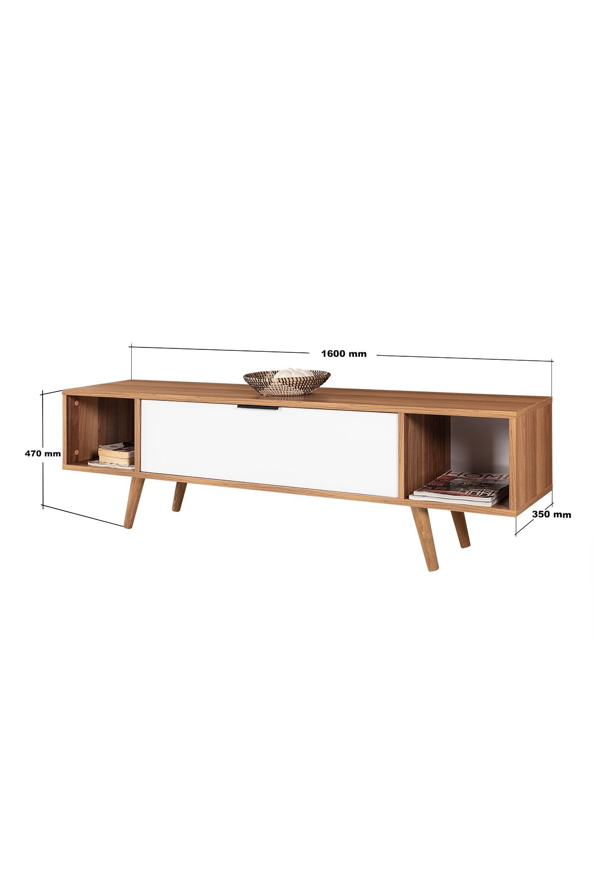 Comoda TV Mesir 3626, 160 x 47 x 35 cm, nuc alb, PAL melaminat