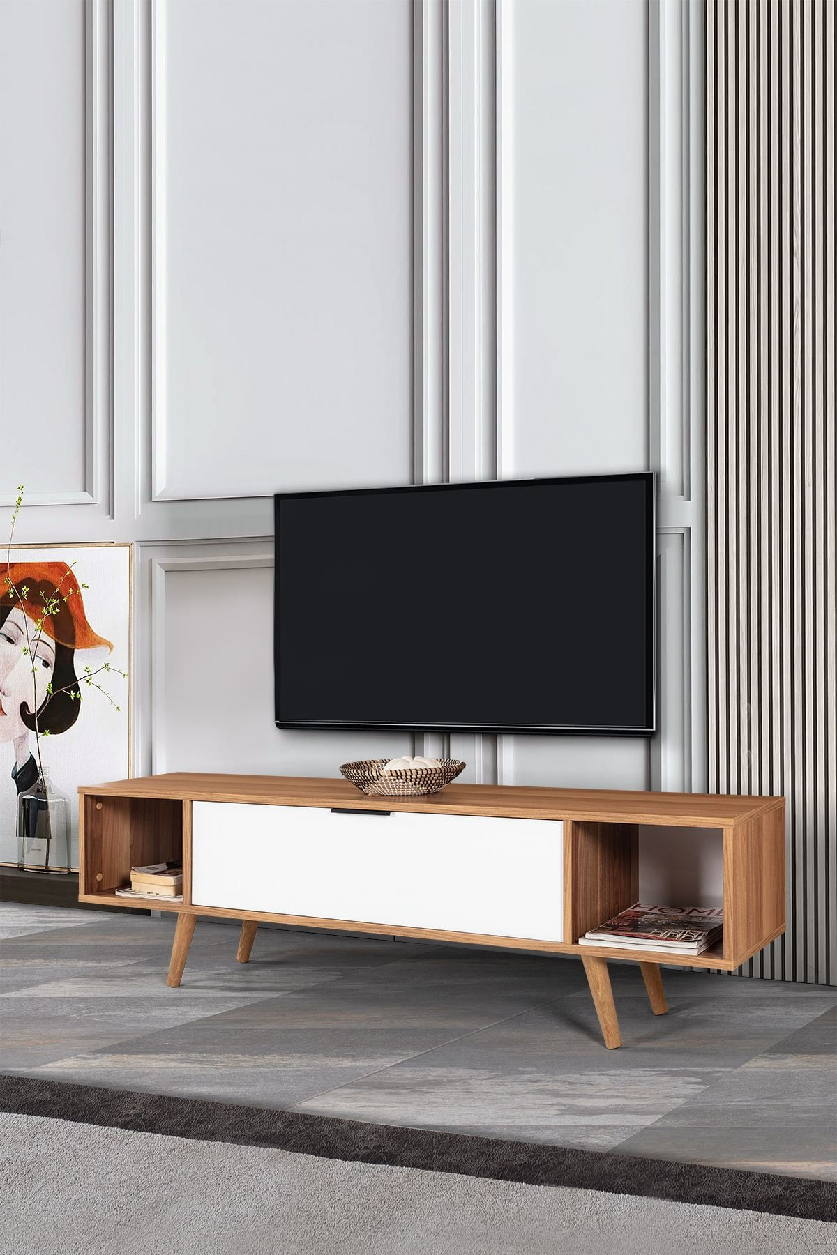 Comoda TV Mesir 3626, 160 x 47 x 35 cm, nuc alb, PAL melaminat — imaginea 2