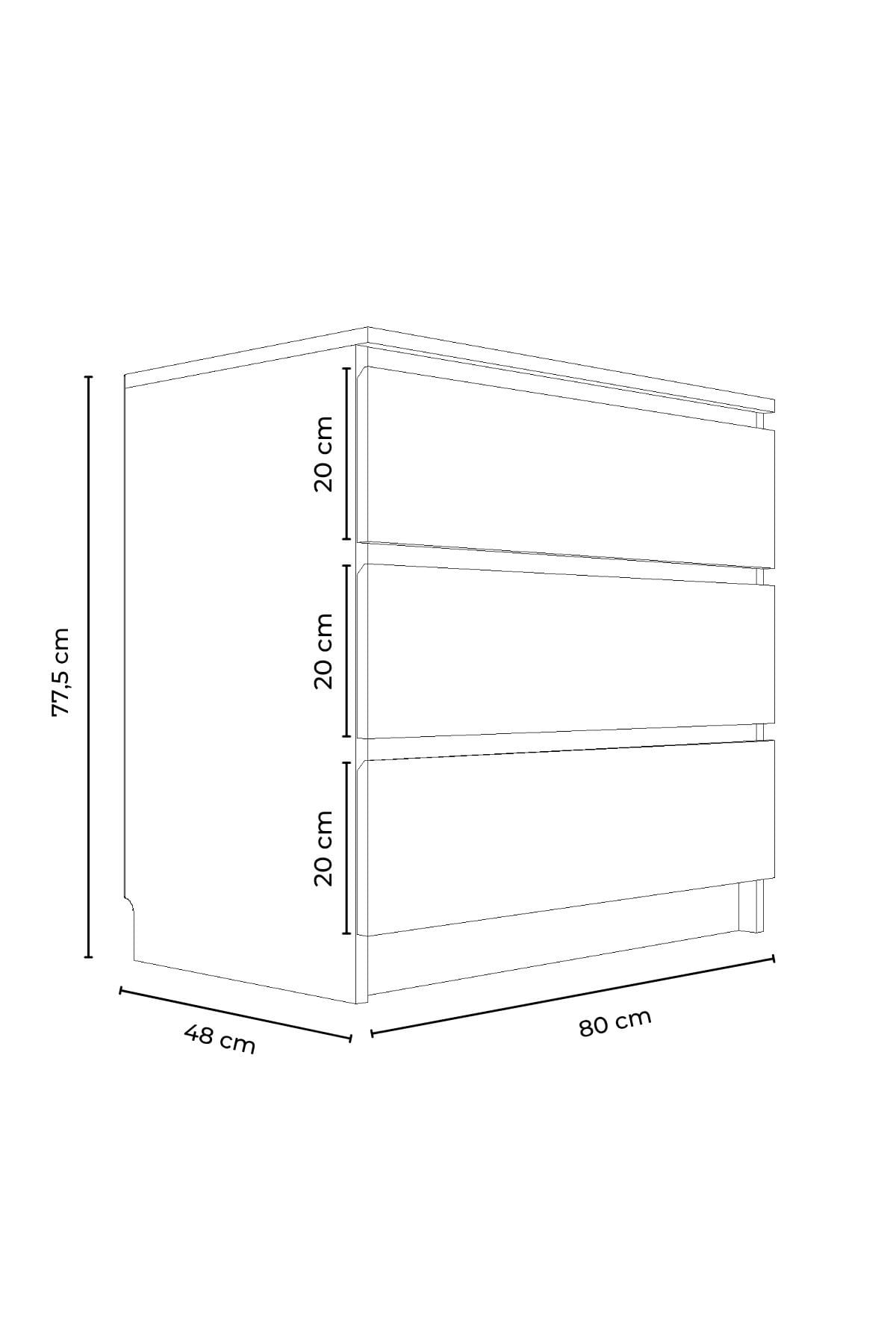 Comoda dormitor Derinkuyu 3, 80 x 77, 5 x 48 cm, PAL melaminat, fixare pe perete, capacitate 10 kg, alb