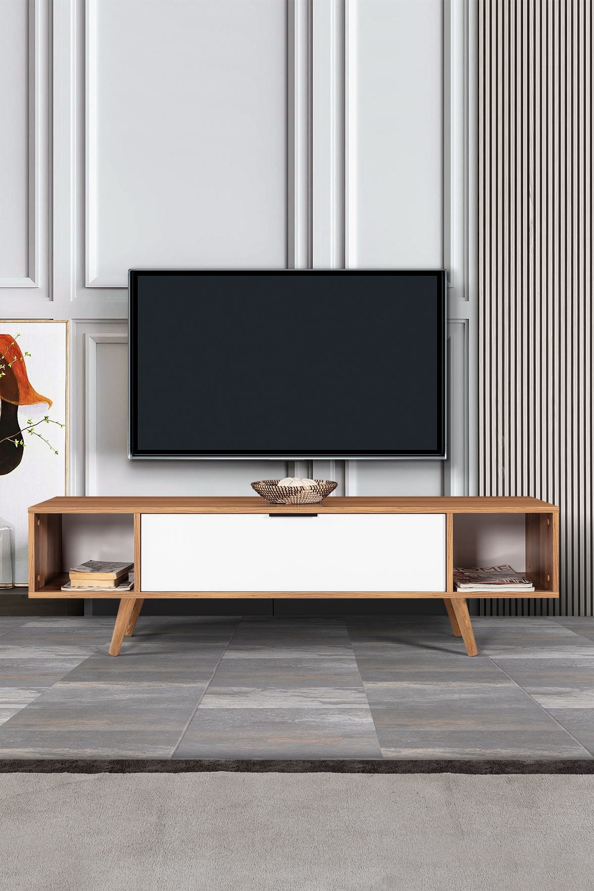 Comoda TV Mesir 3626, 160 x 47 x 35 cm, nuc alb, PAL melaminat — imaginea 4