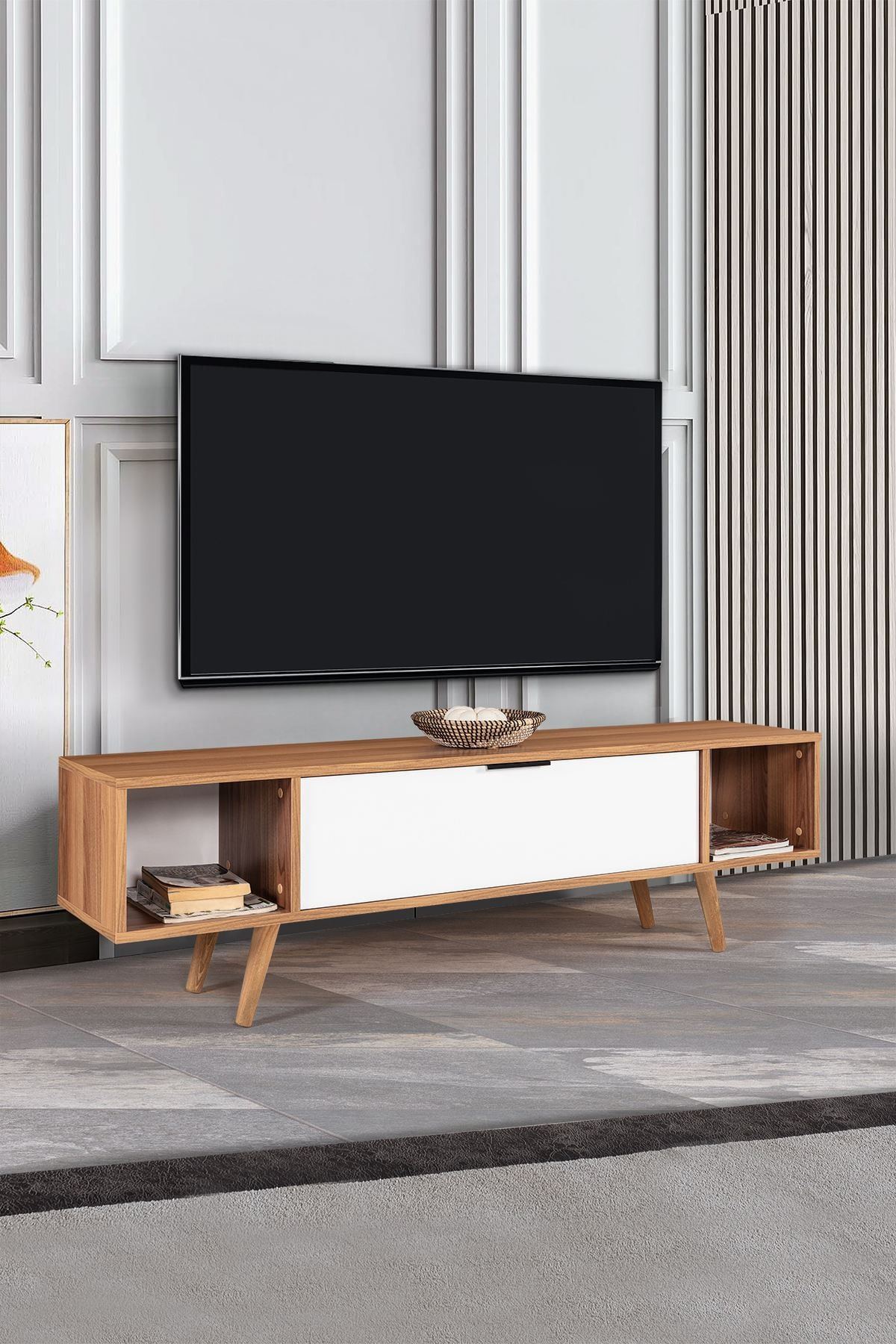 Comoda TV Mesir 3626, 160 x 47 x 35 cm, nuc alb, PAL melaminat — imaginea 5