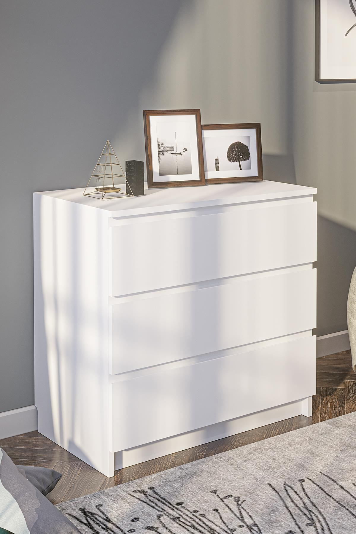 Comoda dormitor Derinkuyu 3, 80 x 77, 5 x 48 cm, PAL melaminat, fixare pe perete, capacitate 10 kg, alb — imaginea 3