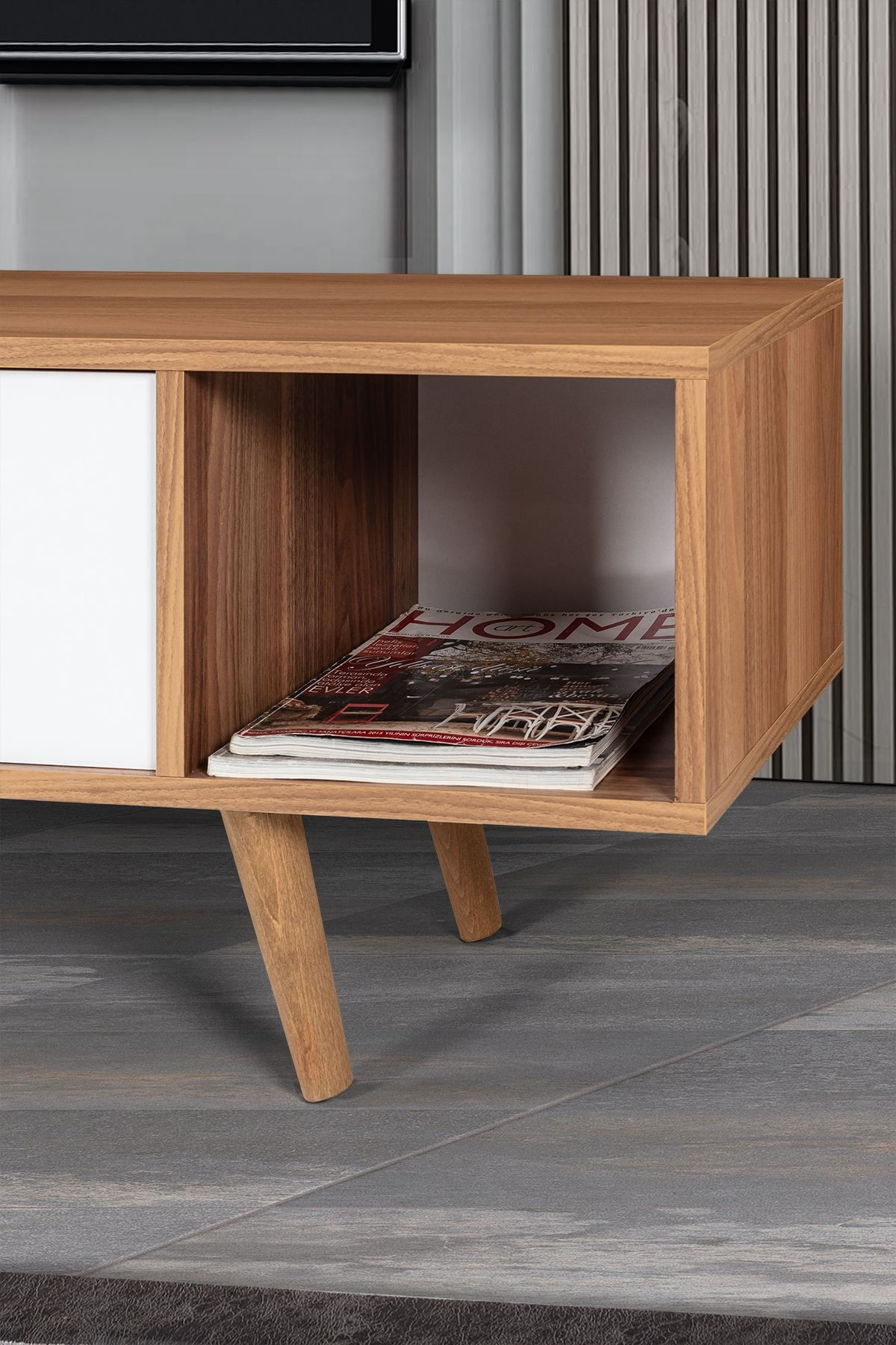 Comoda TV Mesir 3626, 160 x 47 x 35 cm, nuc alb, PAL melaminat — imaginea 6