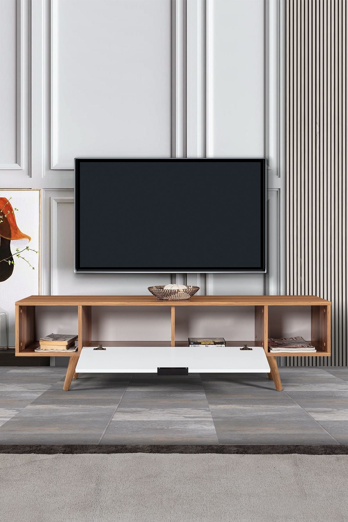 Comoda TV Mesir 3626, 160 x 47 x 35 cm, nuc alb, PAL melaminat — imaginea 7